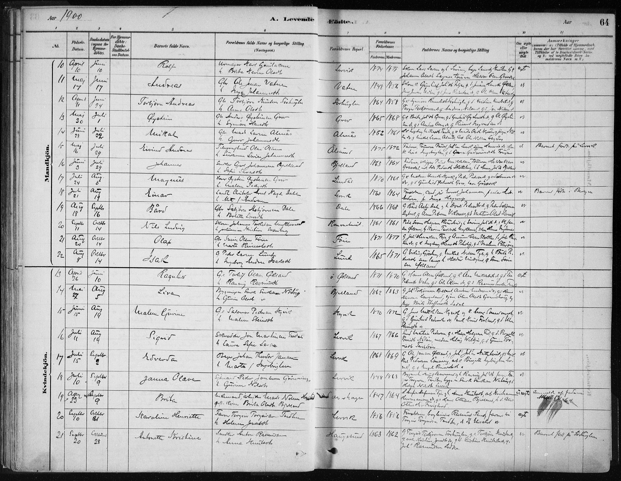 Stord sokneprestembete, SAB/A-78201/H/Haa: Parish register (official) no. B 2, 1878-1913, p. 64