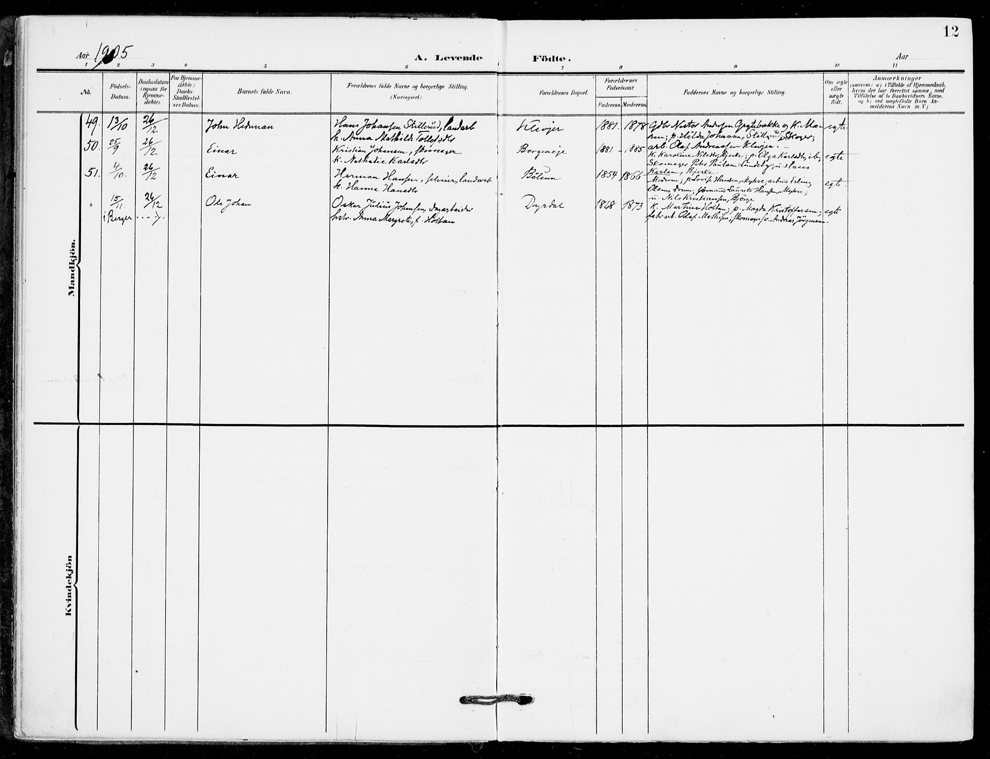 Sande Kirkebøker, AV/SAKO-A-53/F/Fa/L0008: Parish register (official) no. 8, 1904-1921, p. 12