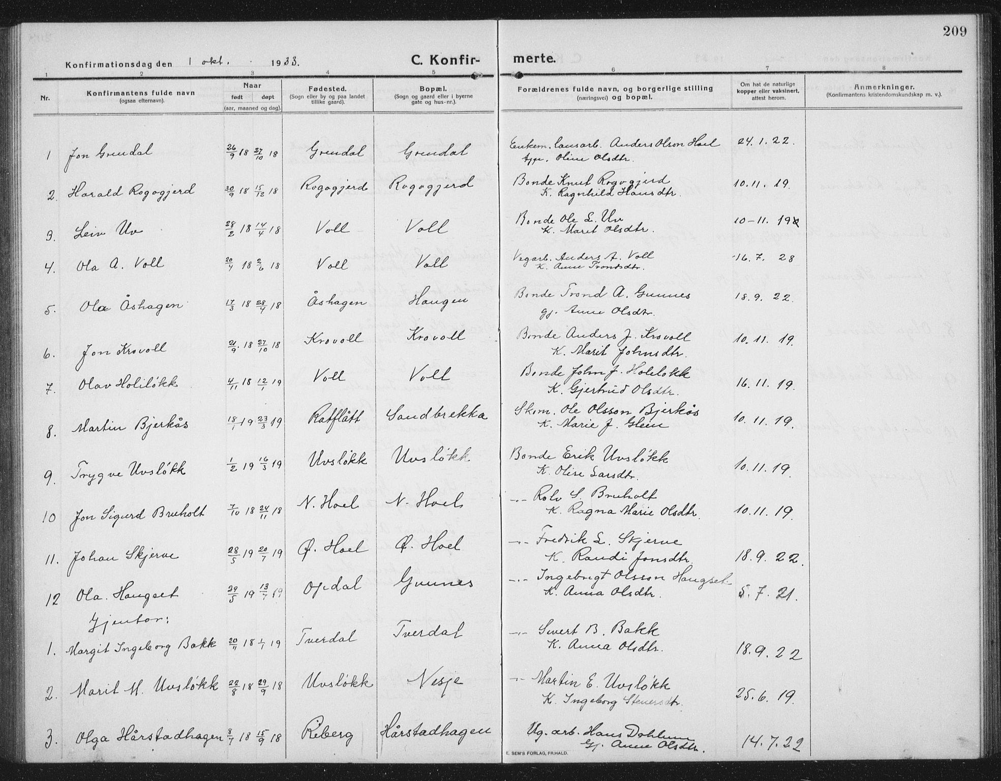Ministerialprotokoller, klokkerbøker og fødselsregistre - Sør-Trøndelag, SAT/A-1456/674/L0877: Parish register (copy) no. 674C04, 1913-1940, p. 209