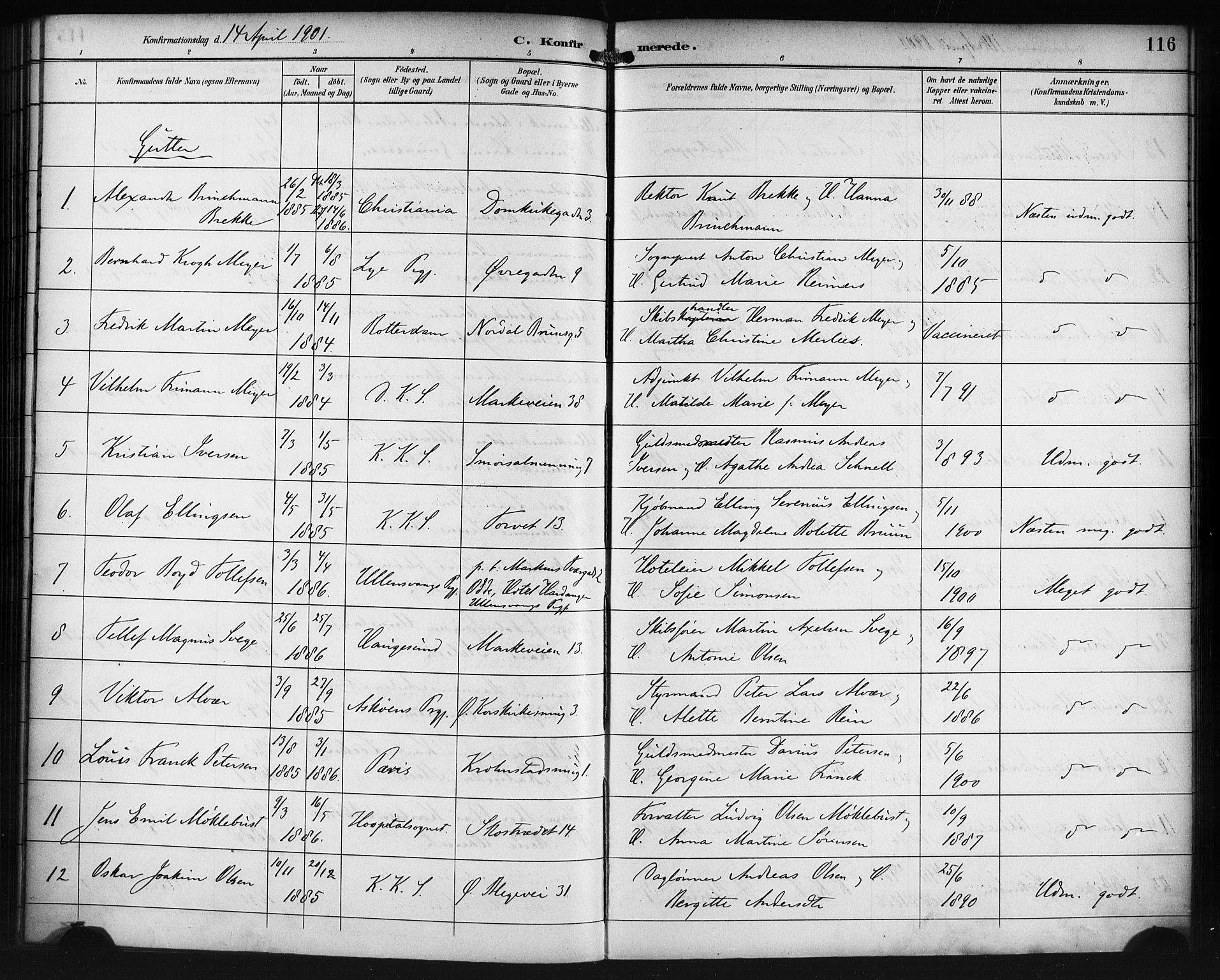 Korskirken sokneprestembete, SAB/A-76101/H/Haa/L0030: Parish register (official) no. C 6, 1893-1906, p. 116
