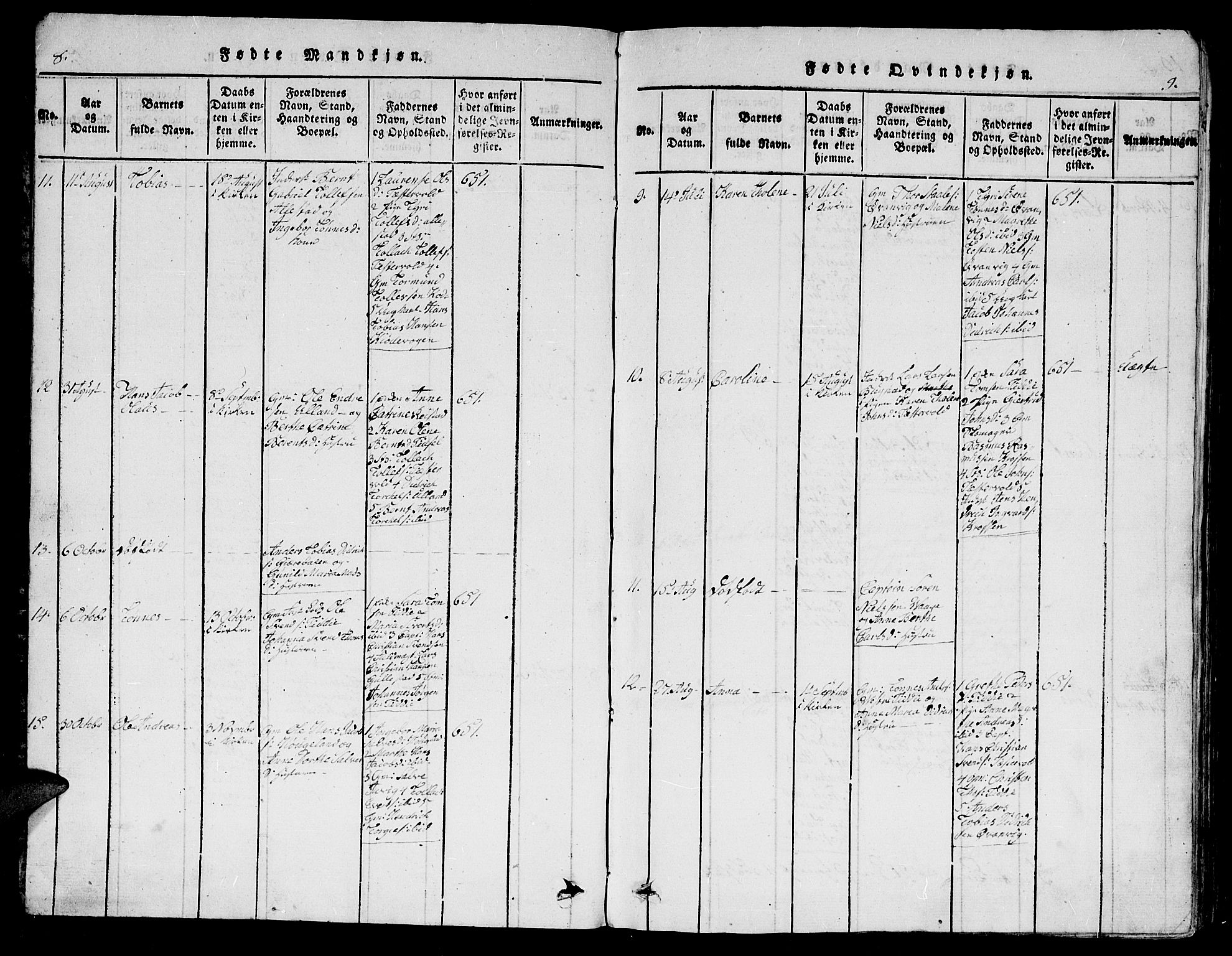 Flekkefjord sokneprestkontor, AV/SAK-1111-0012/F/Fb/Fbb/L0001: Parish register (copy) no. B 1, 1815-1830, p. 8-9