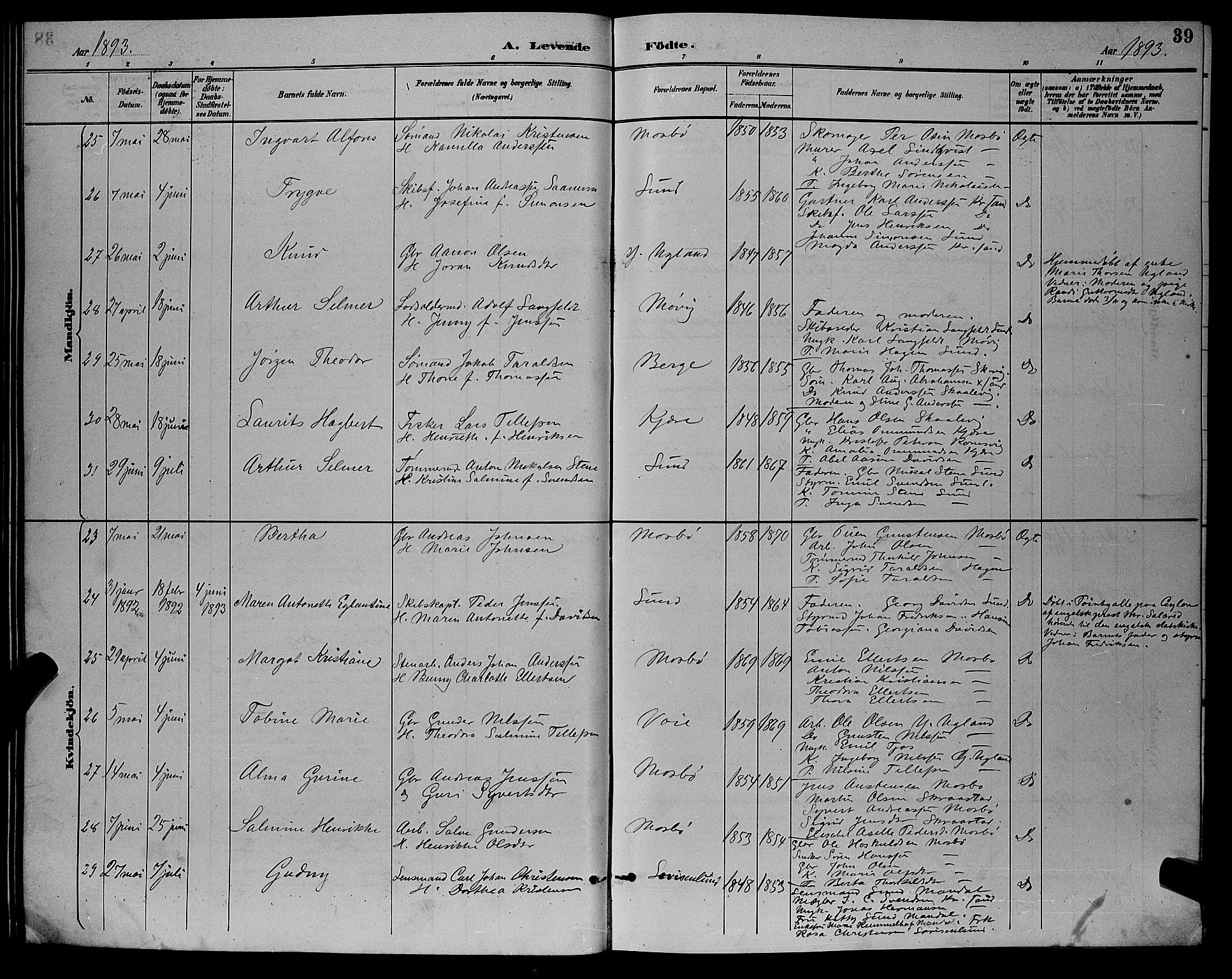 Oddernes sokneprestkontor, AV/SAK-1111-0033/F/Fb/Fba/L0008: Parish register (copy) no. B 8, 1887-1898, p. 39