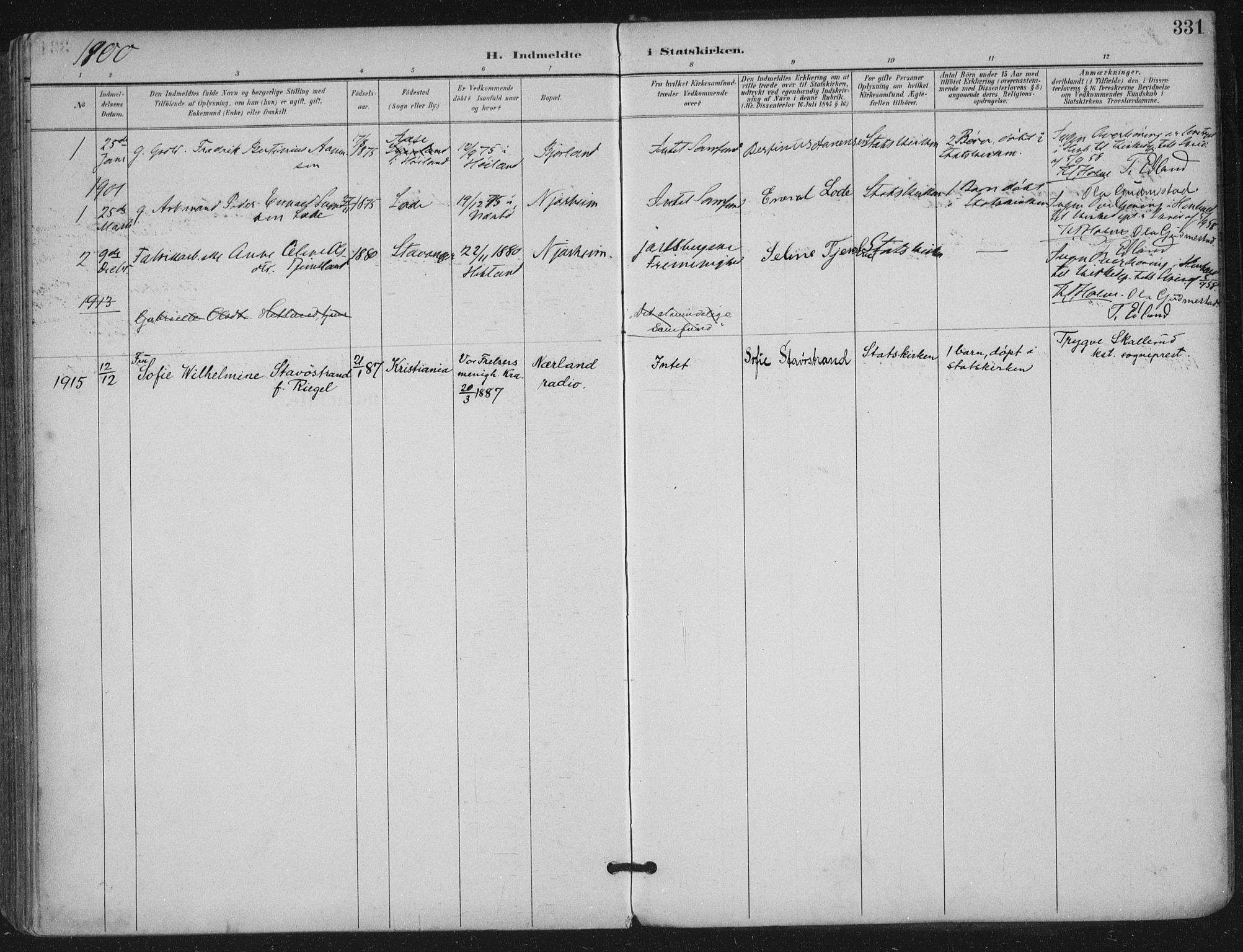Hå sokneprestkontor, SAST/A-101801/002/B/L0001: Parish register (official) no. A 11, 1897-1924, p. 331