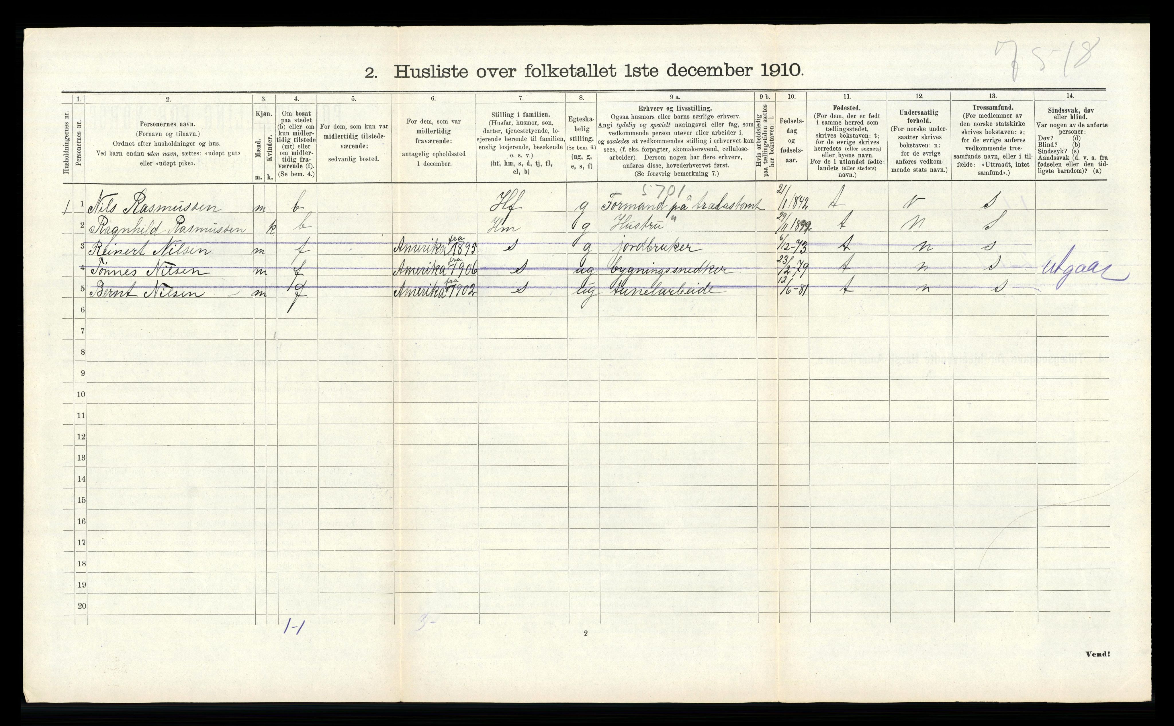 RA, 1910 census for Vennesla, 1910, p. 227