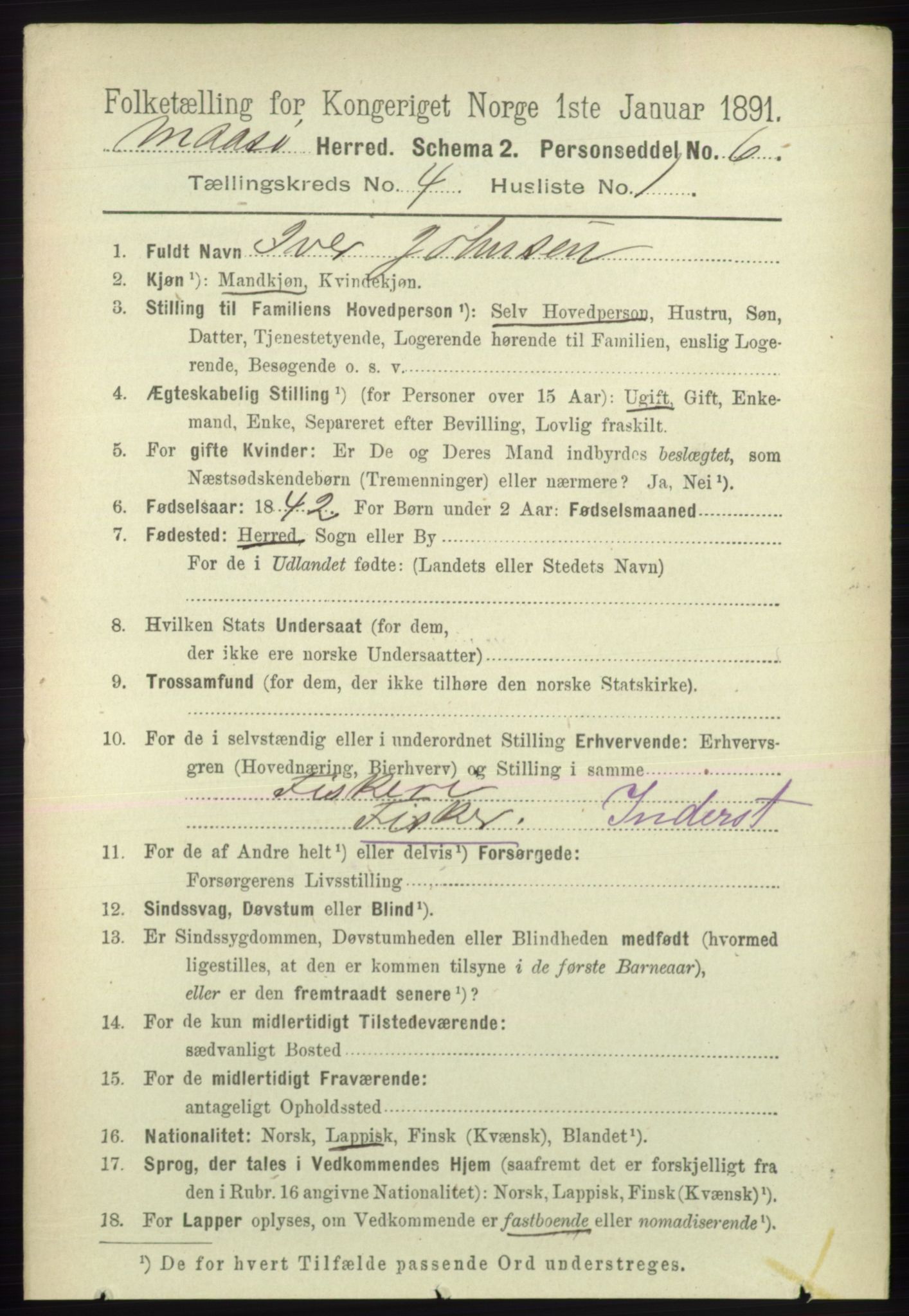 RA, 1891 census for 2018 Måsøy, 1891, p. 535