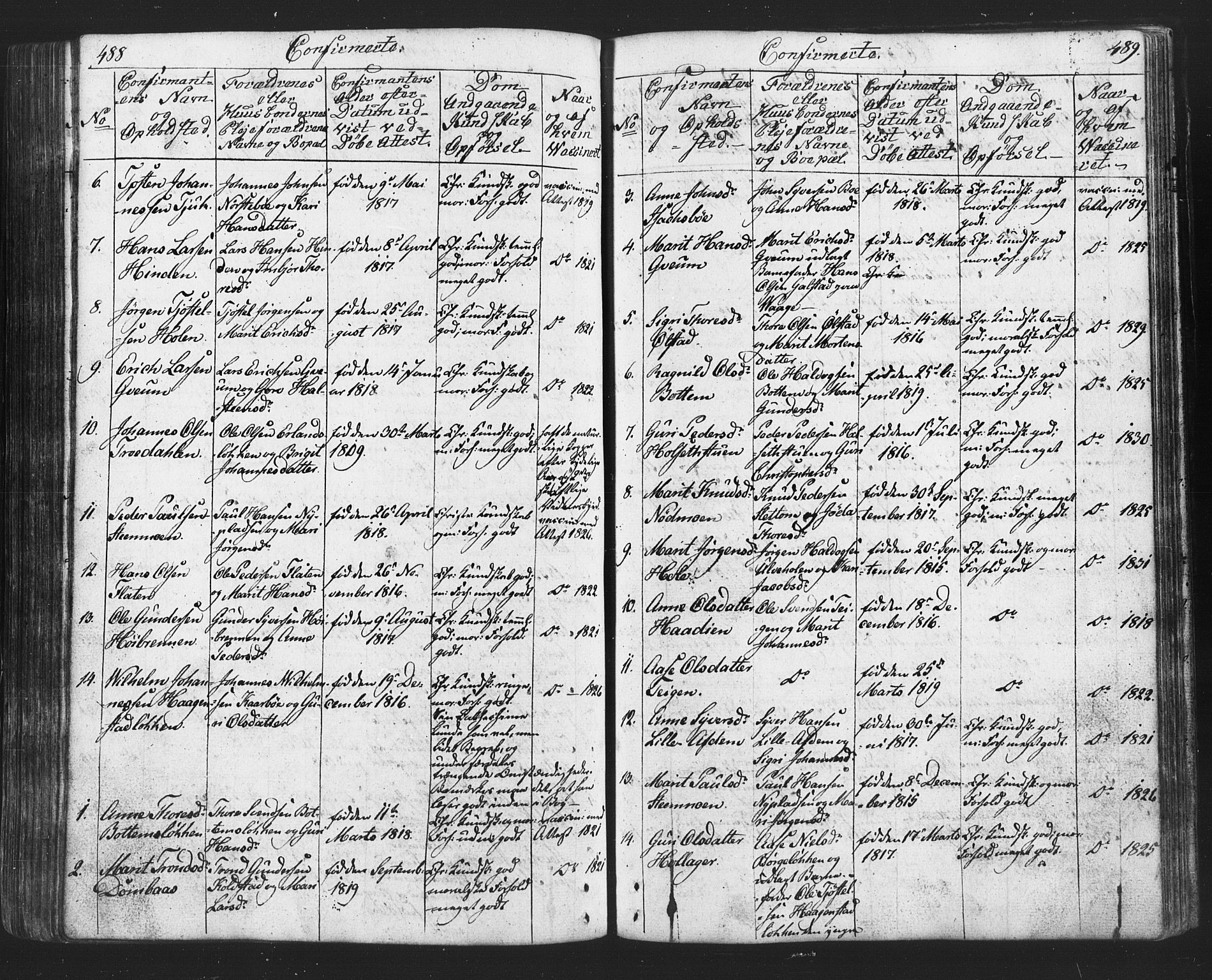 Lesja prestekontor, SAH/PREST-068/H/Ha/Hab/L0002: Parish register (copy) no. 2, 1832-1850, p. 488-489