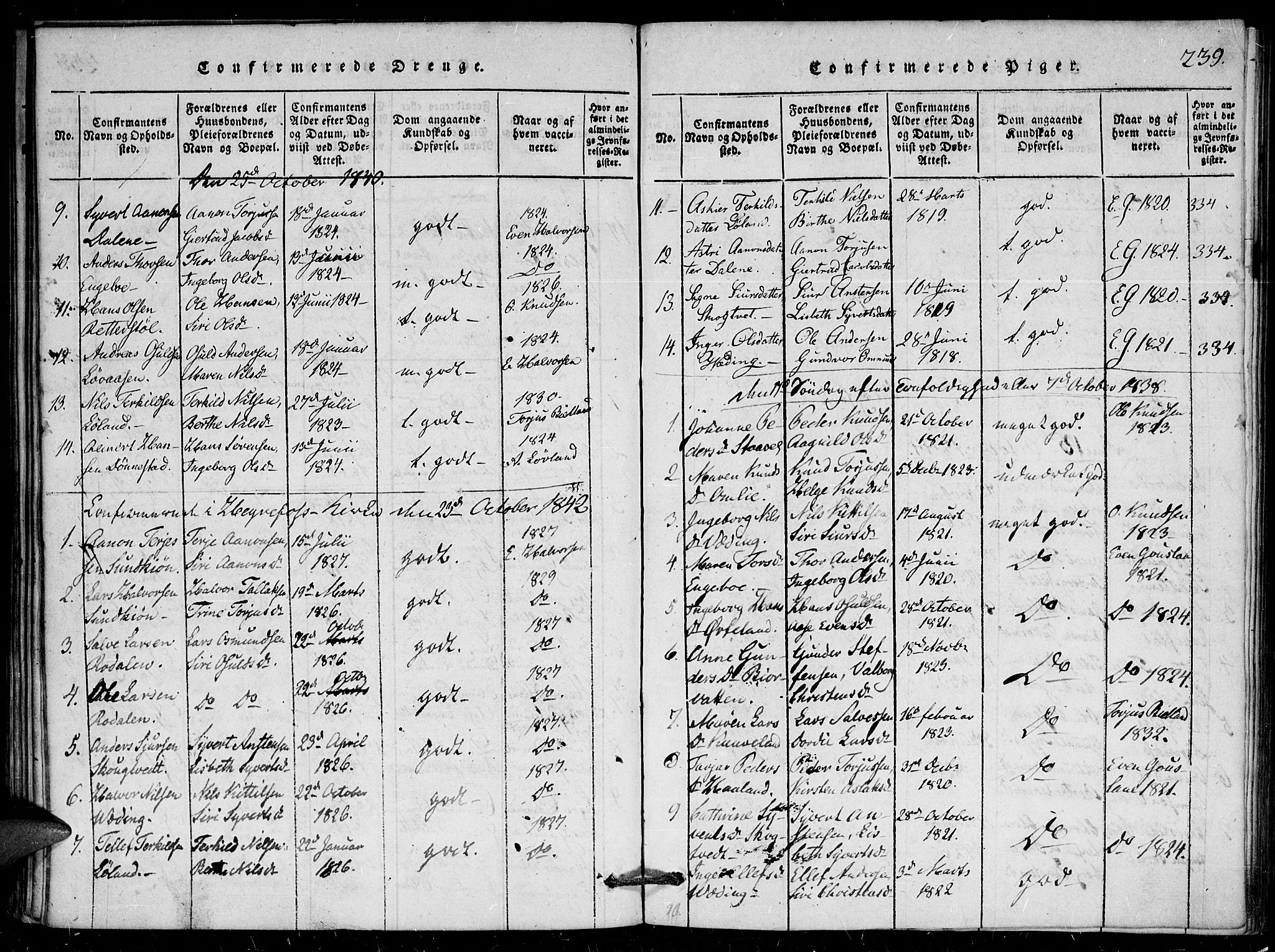 Herefoss sokneprestkontor, AV/SAK-1111-0019/F/Fa/Faa/L0001: Parish register (official) no. A 1, 1816-1860, p. 239