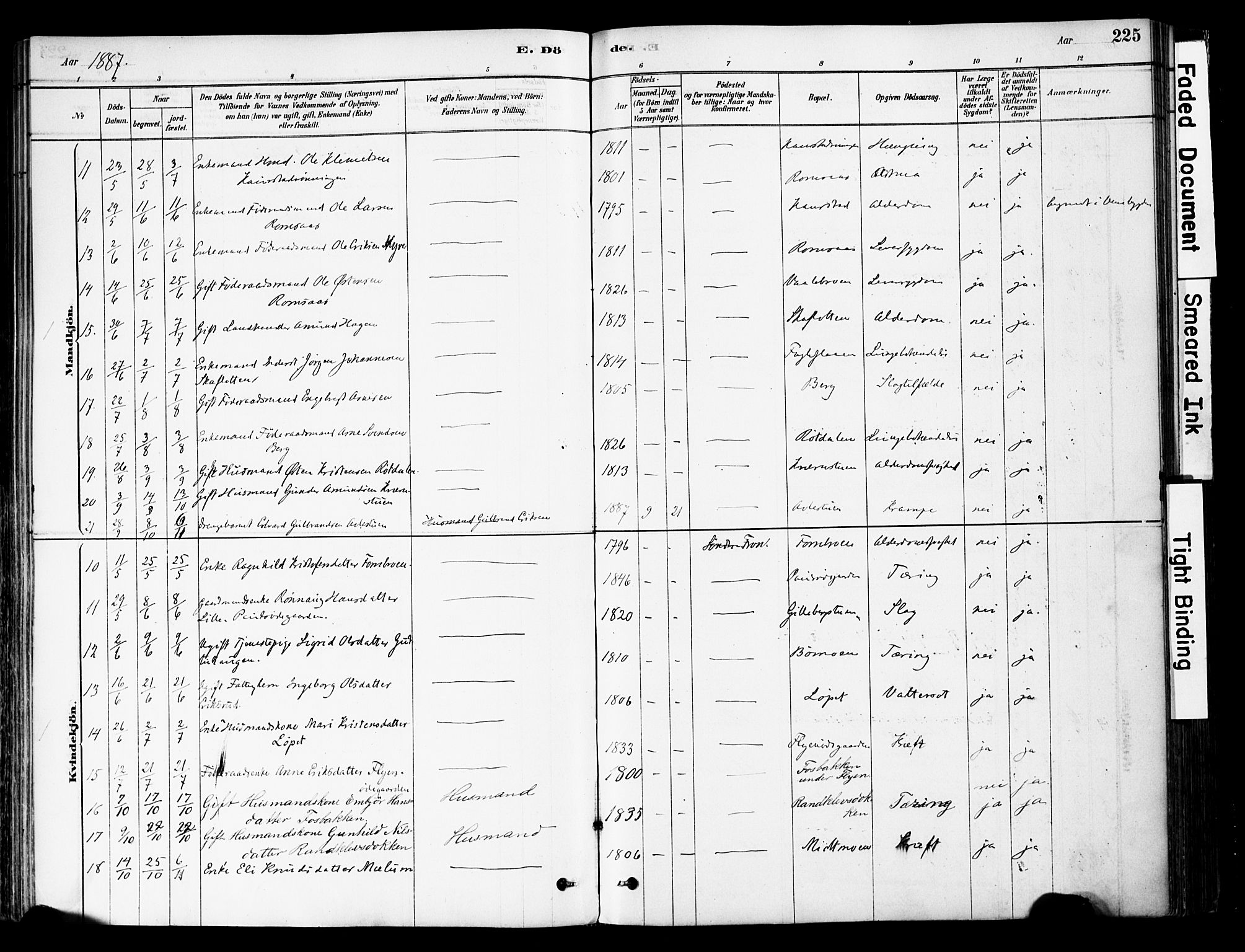 Ringebu prestekontor, AV/SAH-PREST-082/H/Ha/Haa/L0008: Parish register (official) no. 8, 1878-1898, p. 225