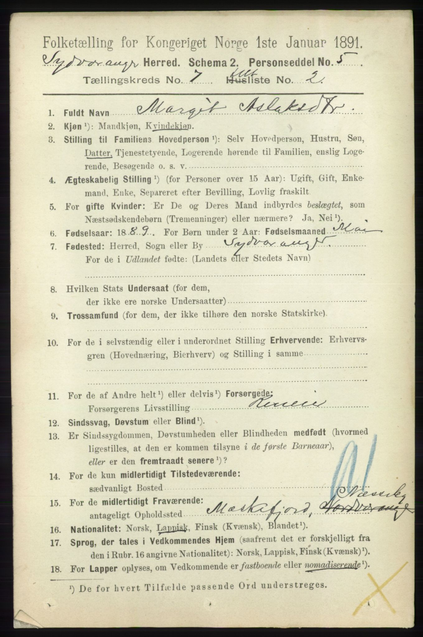 RA, 1891 census for 2030 Sør-Varanger, 1891, p. 2259