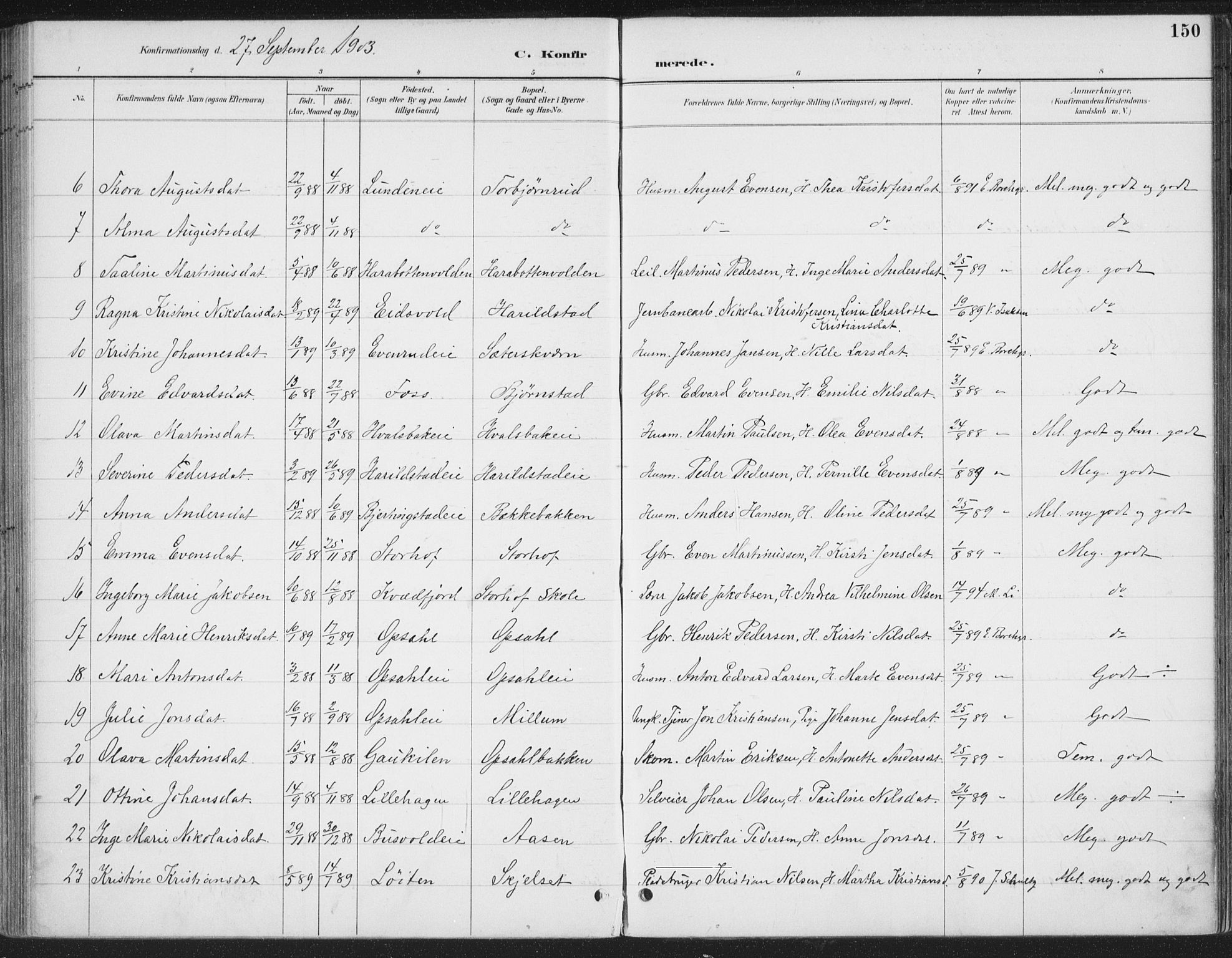 Romedal prestekontor, SAH/PREST-004/K/L0008: Parish register (official) no. 8, 1887-1905, p. 150