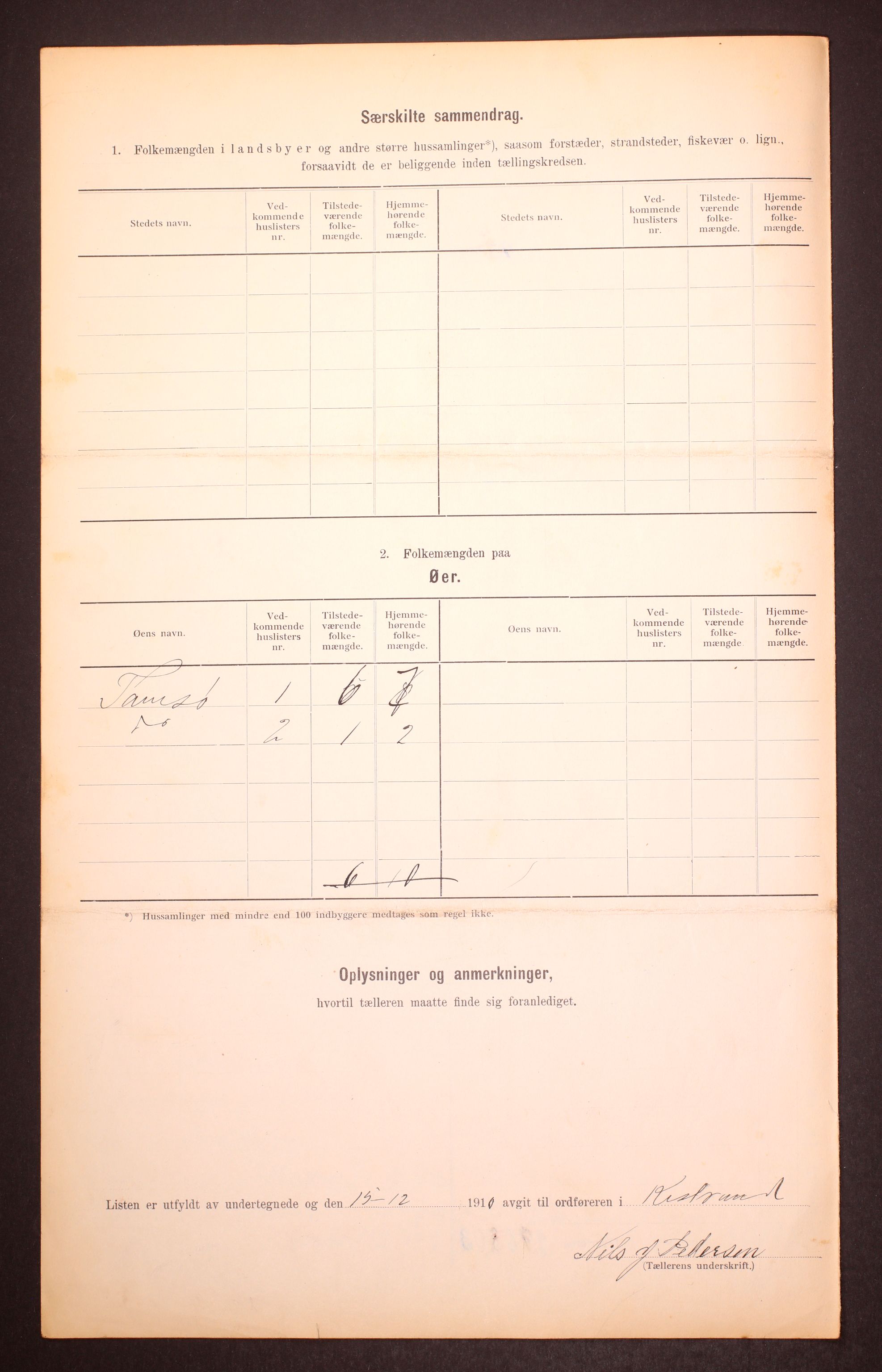 RA, 1910 census for Kistrand, 1910, p. 6