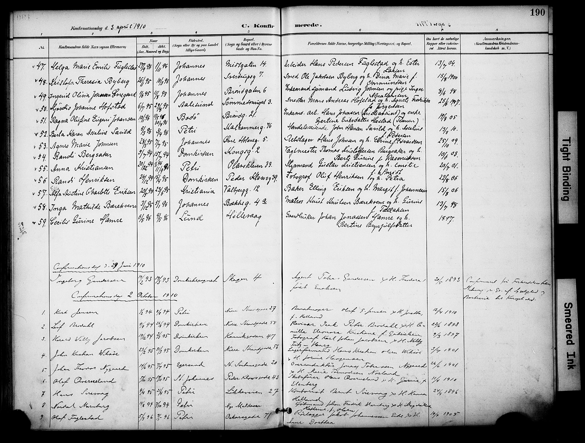 Domkirken sokneprestkontor, AV/SAST-A-101812/001/30/30BA/L0031: Parish register (official) no. A 30, 1896-1916, p. 190