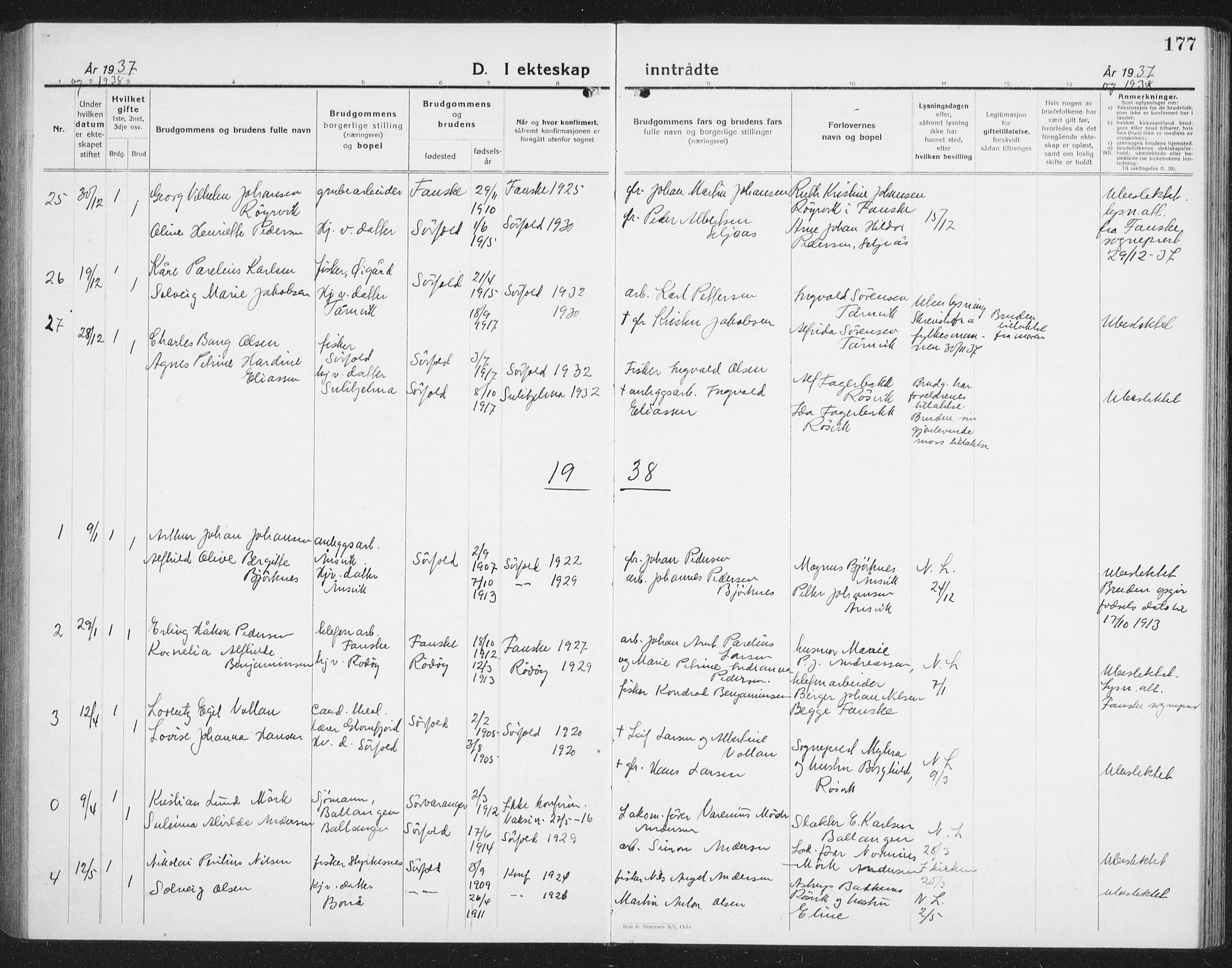 Ministerialprotokoller, klokkerbøker og fødselsregistre - Nordland, AV/SAT-A-1459/854/L0788: Parish register (copy) no. 854C04, 1926-1940, p. 177