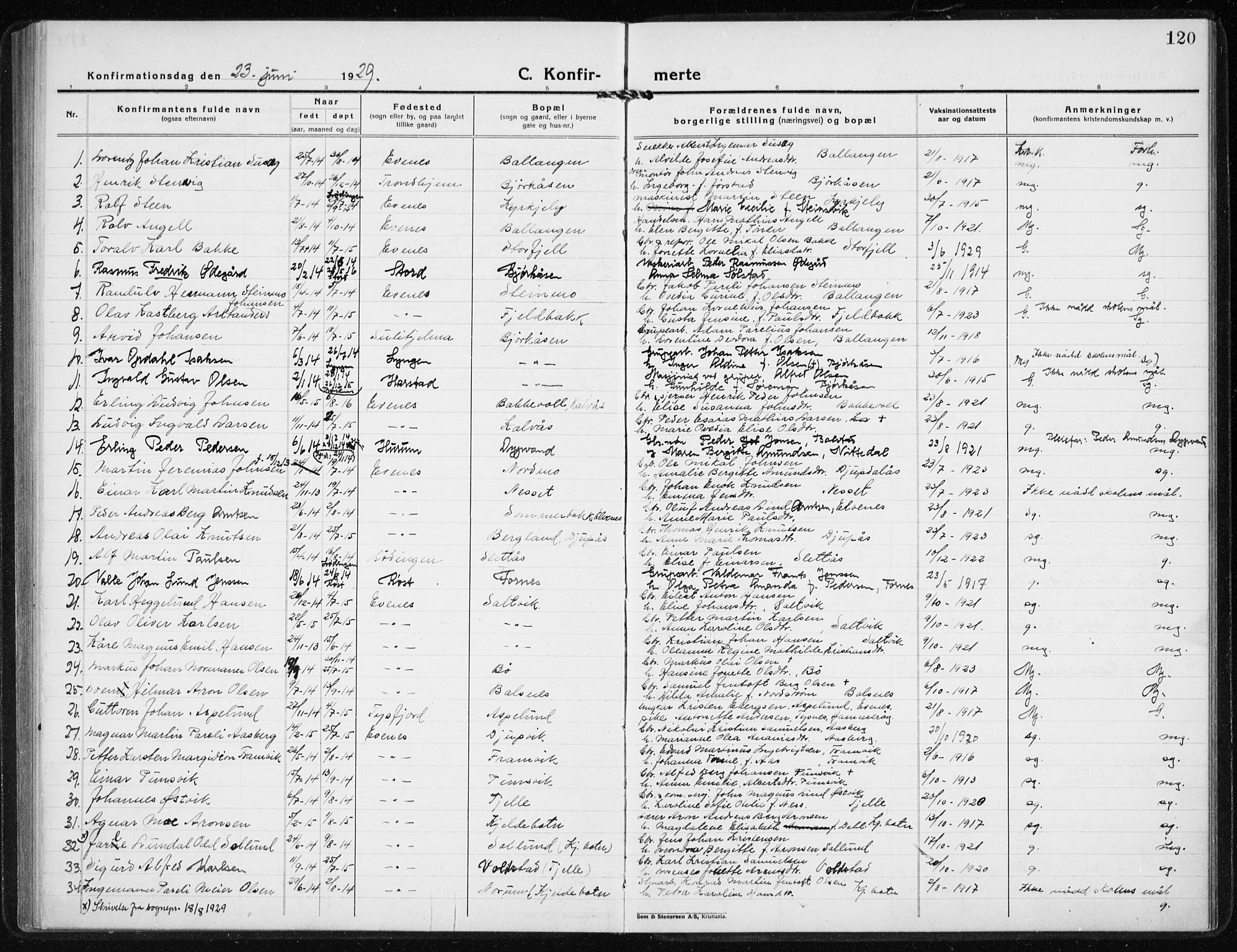 Ministerialprotokoller, klokkerbøker og fødselsregistre - Nordland, AV/SAT-A-1459/869/L0975: Parish register (copy) no. 869C01, 1923-1939, p. 120