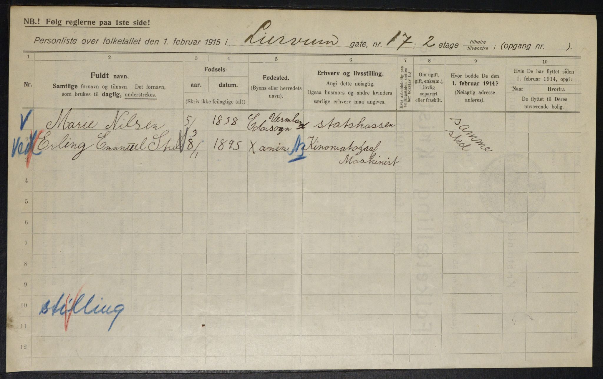 OBA, Municipal Census 1915 for Kristiania, 1915, p. 57027