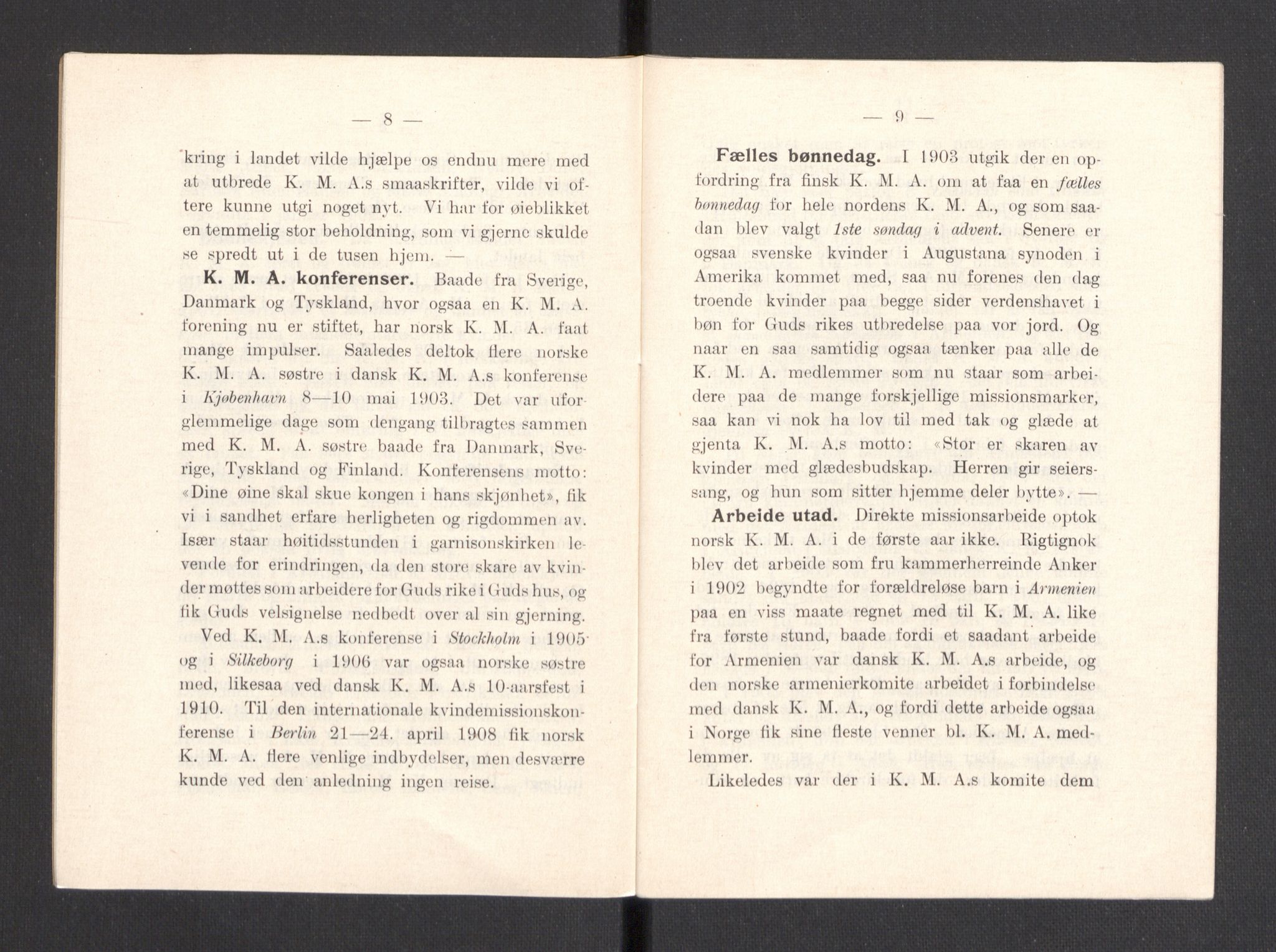 Kvinnelige Misjonsarbeidere, AV/RA-PA-0699/F/Fa/L0001/0008: -- / Trykte beretninger. 10-, 20, 25, og 30-årsjubileum, 1902-1932