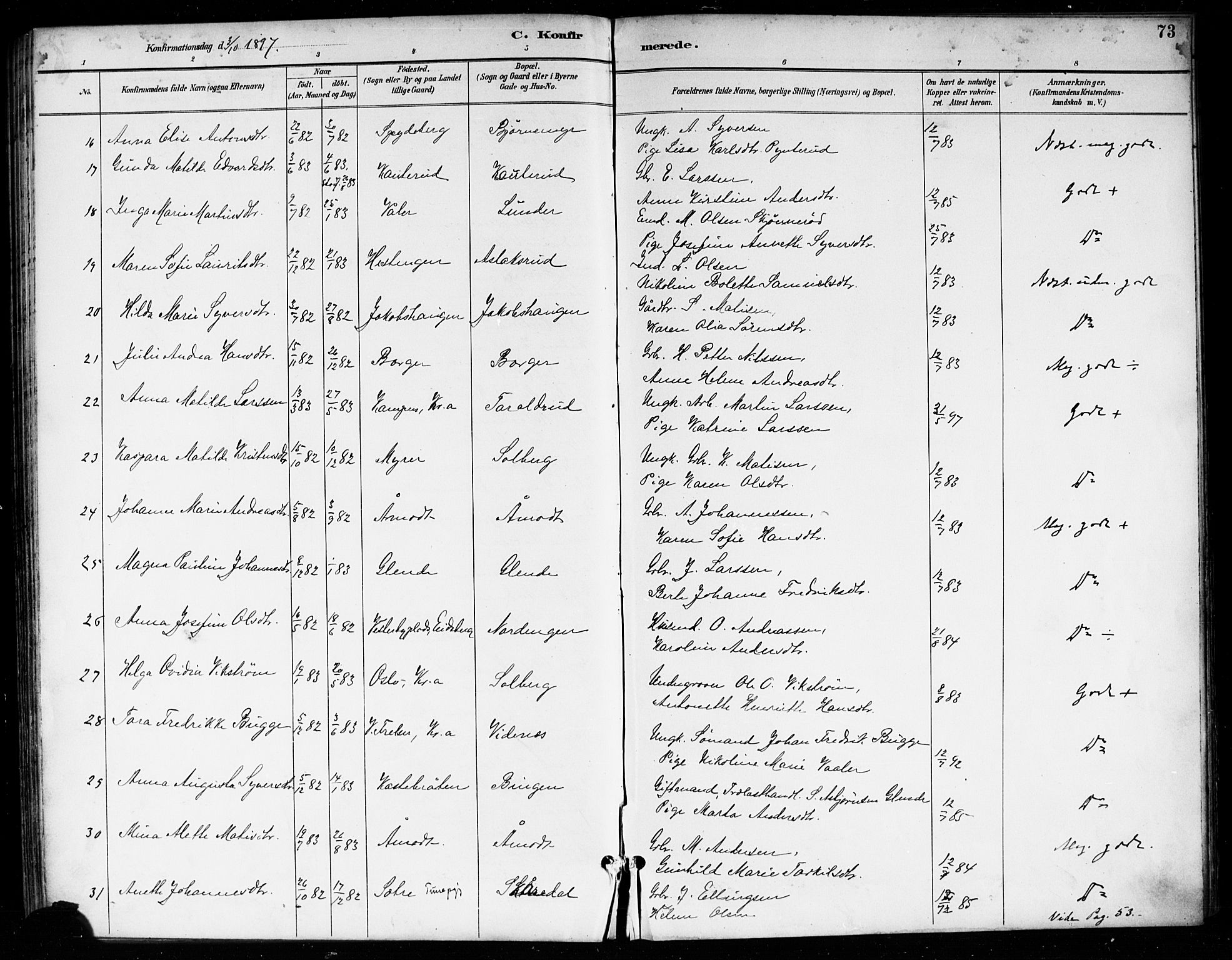 Skiptvet prestekontor Kirkebøker, SAO/A-20009/F/Fa/L0010: Parish register (official) no. 10, 1890-1900, p. 73