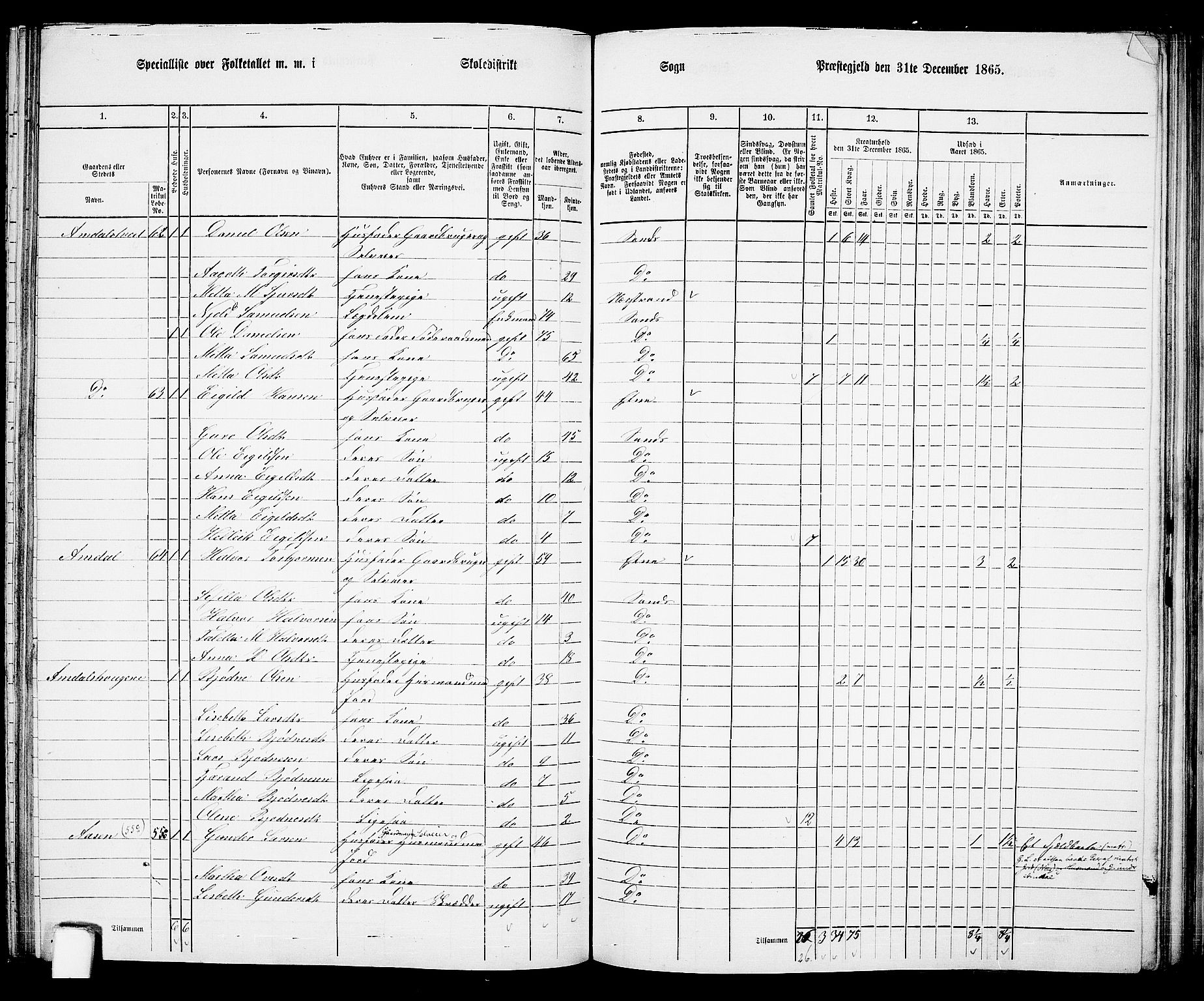 RA, 1865 census for Sand, 1865, p. 90