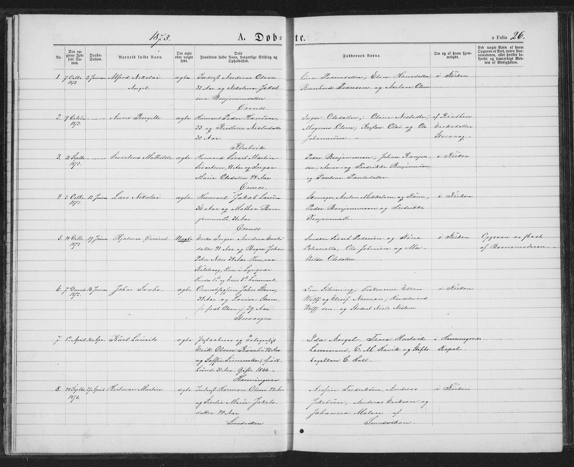 Ministerialprotokoller, klokkerbøker og fødselsregistre - Nordland, SAT/A-1459/874/L1074: Parish register (copy) no. 874C03, 1870-1876, p. 26