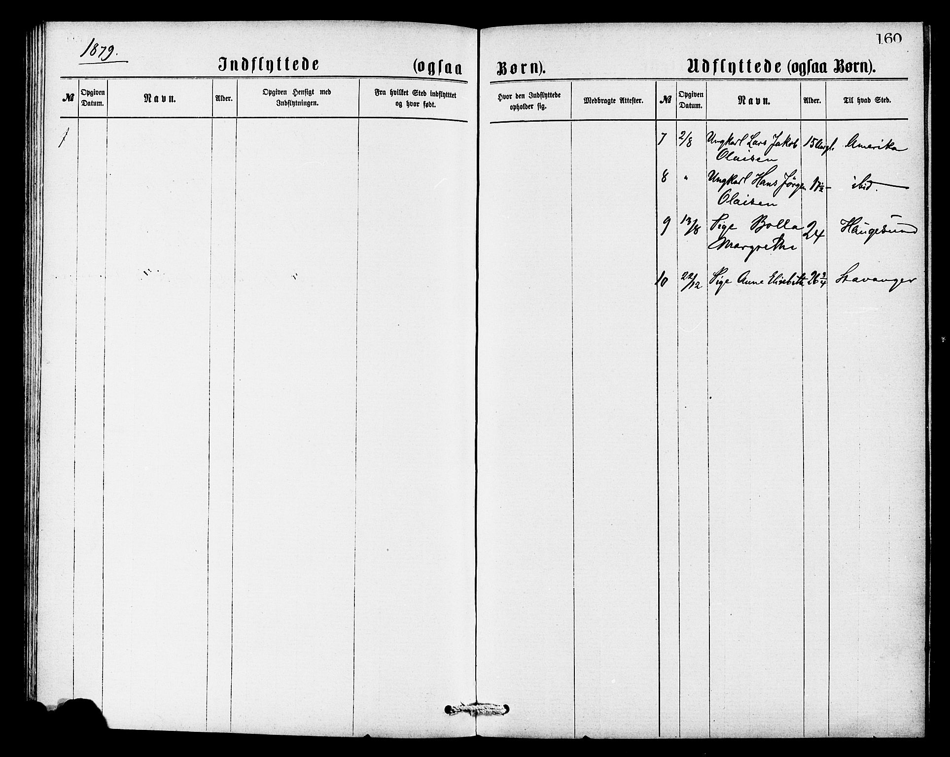 Avaldsnes sokneprestkontor, SAST/A -101851/H/Ha/Haa/L0013: Parish register (official) no. A 13, 1876-1879, p. 160