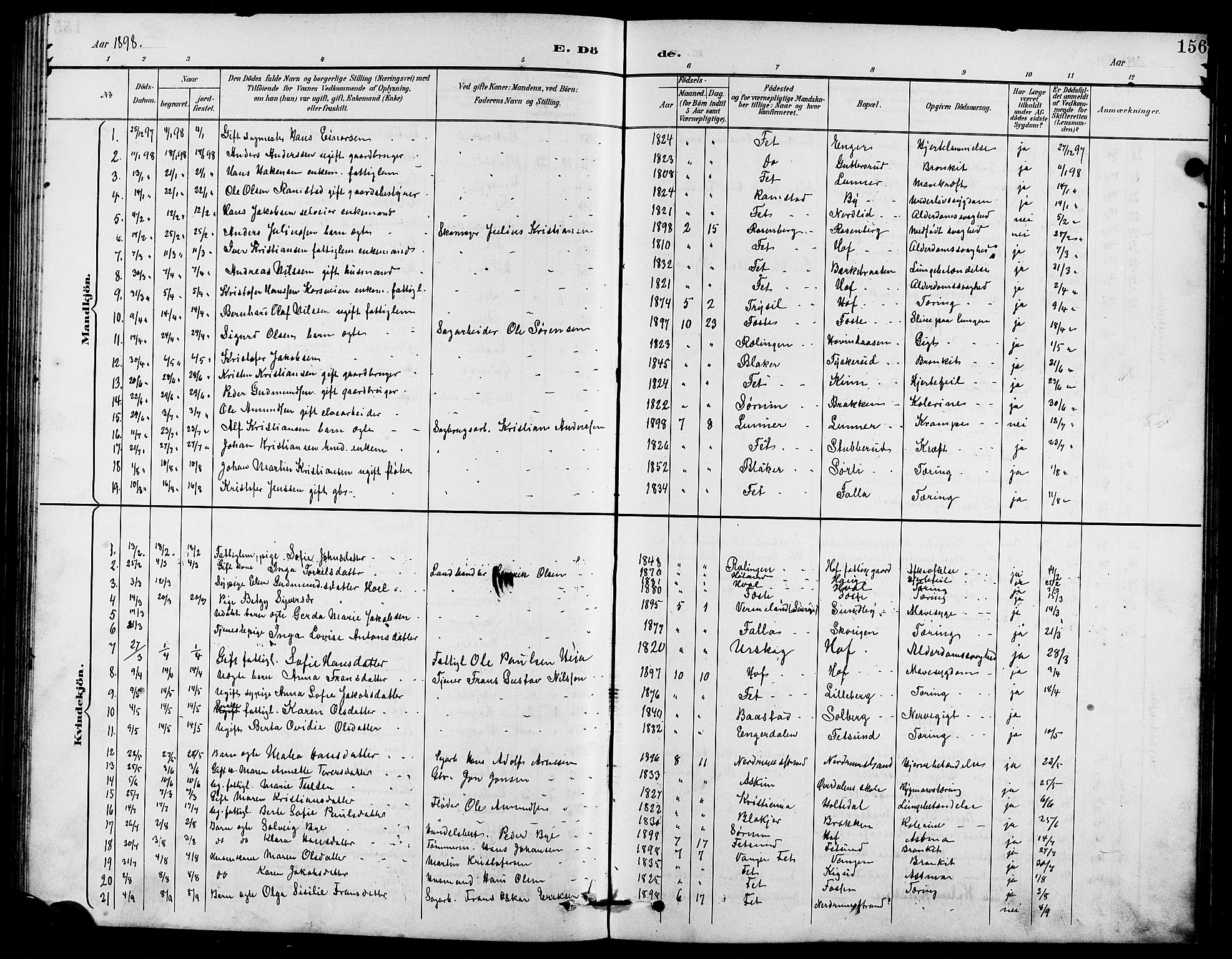 Fet prestekontor Kirkebøker, AV/SAO-A-10370a/G/Ga/L0007: Parish register (copy) no. I 7, 1892-1906, p. 156