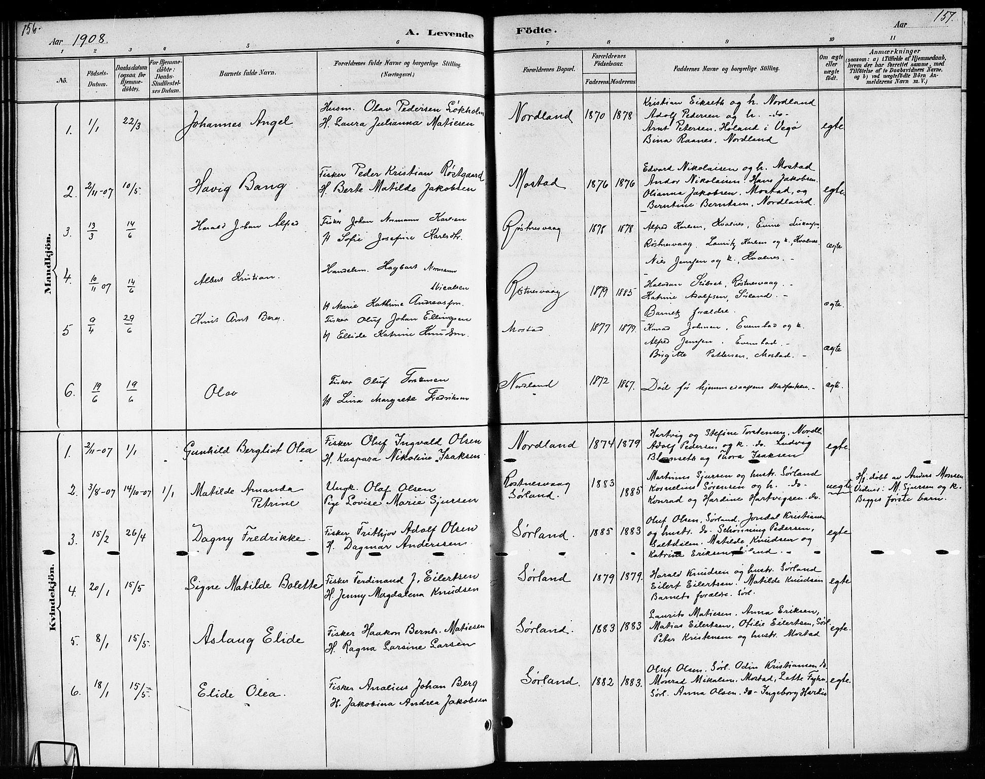 Ministerialprotokoller, klokkerbøker og fødselsregistre - Nordland, AV/SAT-A-1459/807/L0123: Parish register (copy) no. 807C01, 1884-1910, p. 156-157