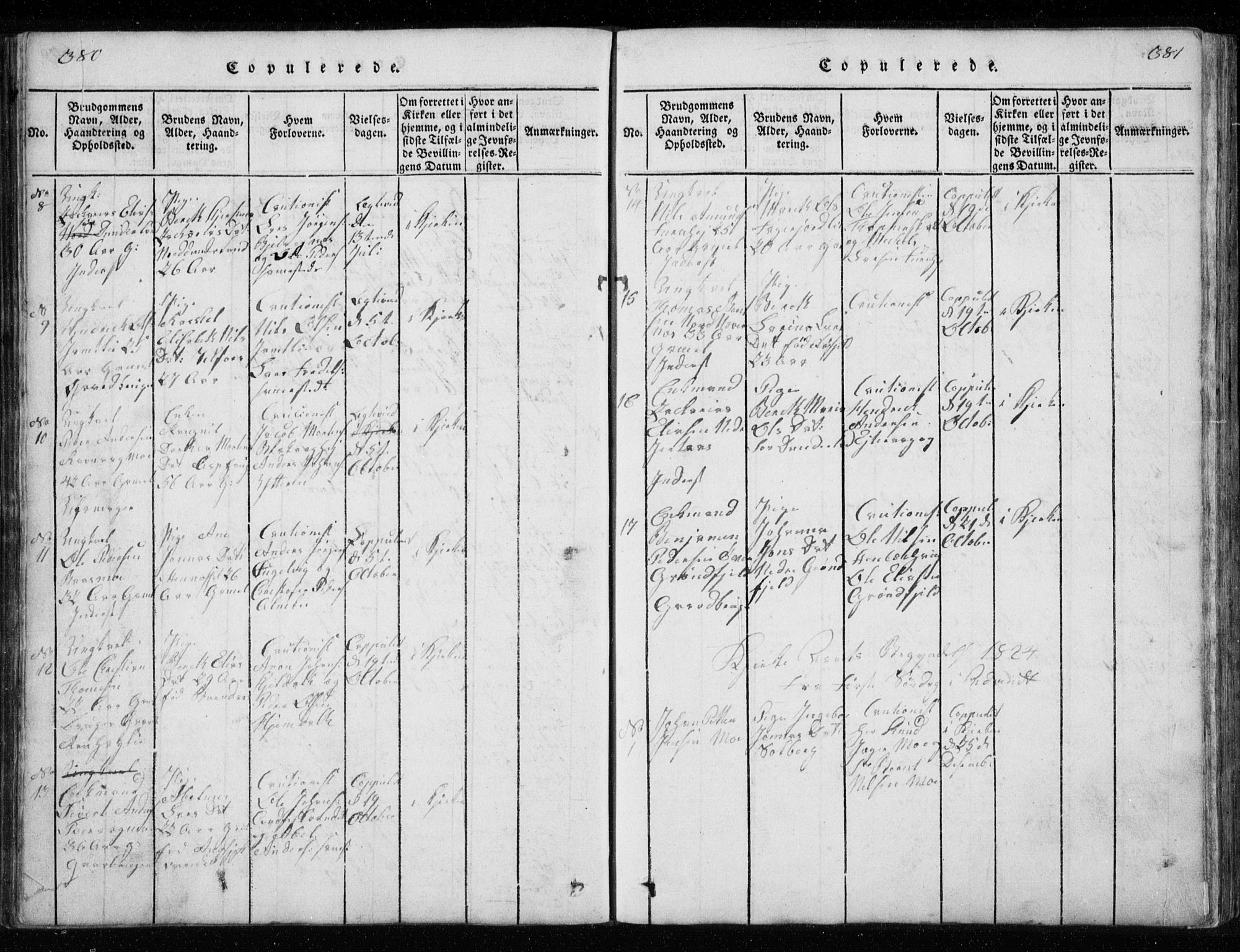 Ministerialprotokoller, klokkerbøker og fødselsregistre - Nordland, AV/SAT-A-1459/827/L0412: Parish register (copy) no. 827C01, 1820-1841, p. 380-381