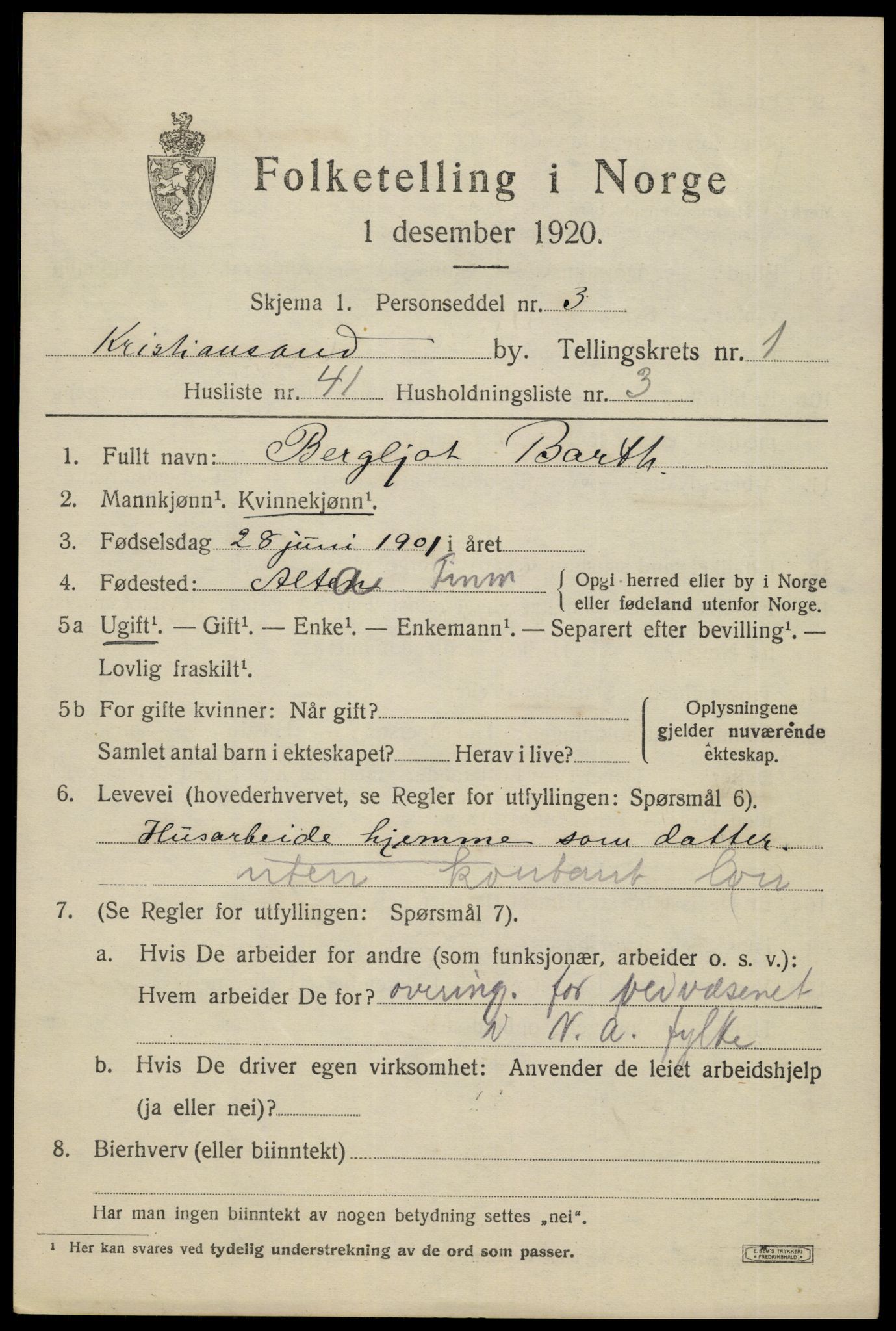 SAK, 1920 census for Kristiansand, 1920, p. 11855