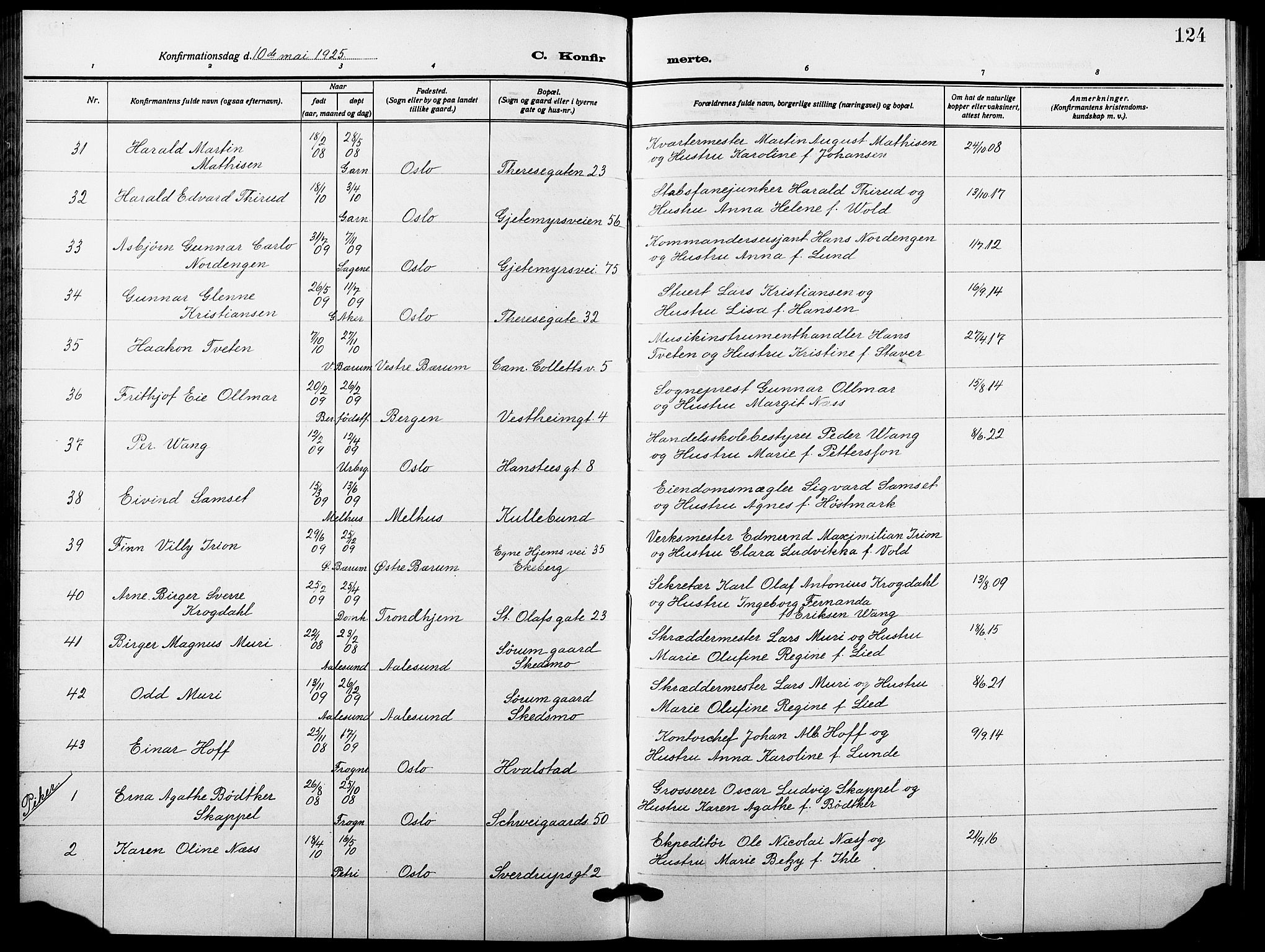 Garnisonsmenigheten Kirkebøker, AV/SAO-A-10846/F/Fa/L0016: Parish register (official) no. 16, 1922-1930, p. 124