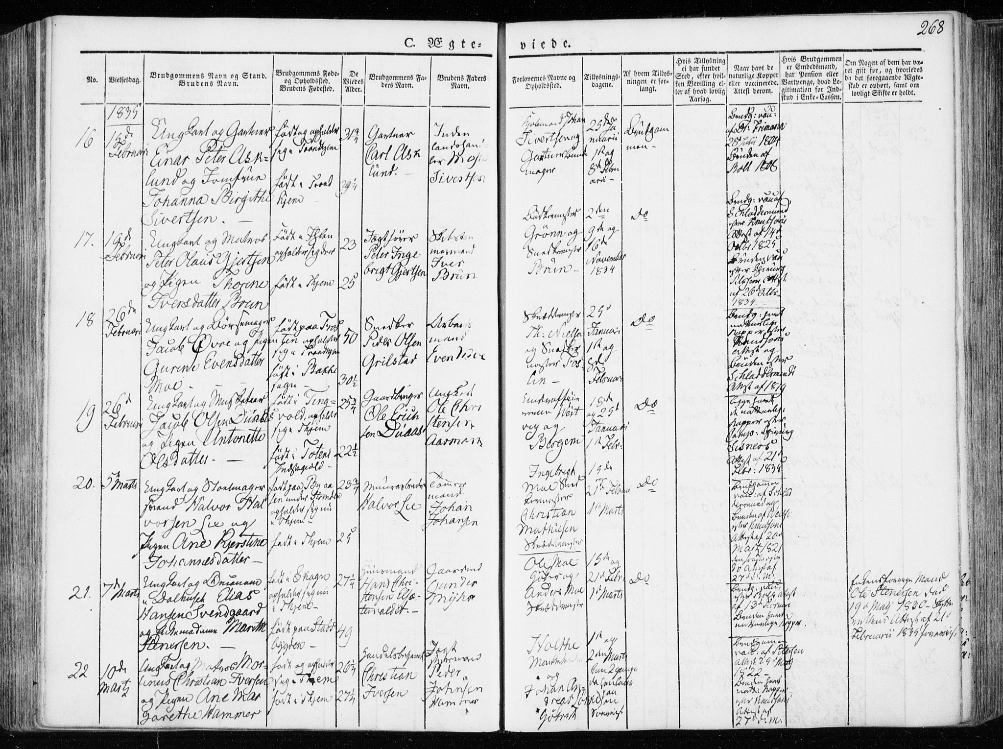 Ministerialprotokoller, klokkerbøker og fødselsregistre - Sør-Trøndelag, AV/SAT-A-1456/601/L0047: Parish register (official) no. 601A15, 1831-1839, p. 268