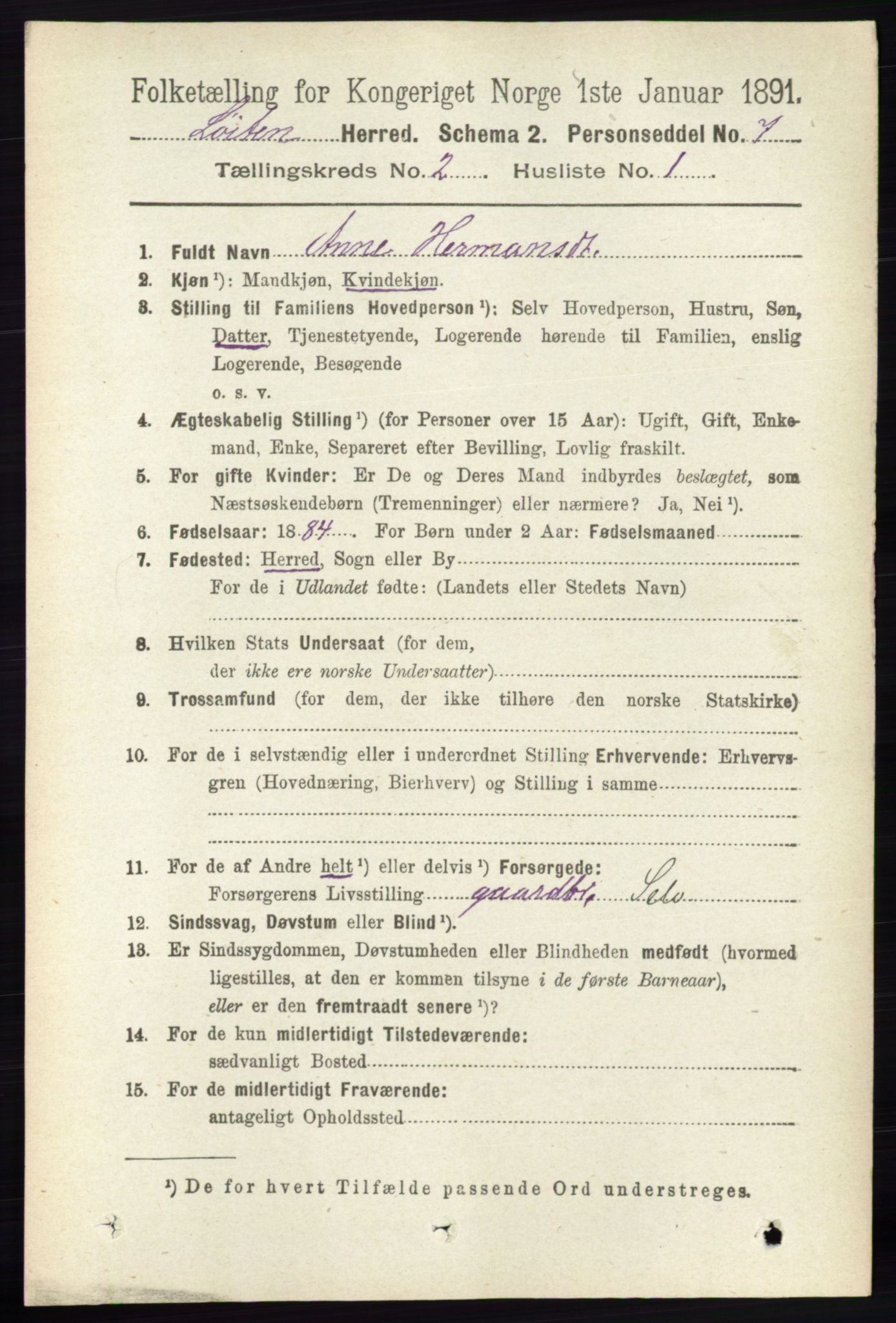 RA, 1891 census for 0415 Løten, 1891, p. 1491