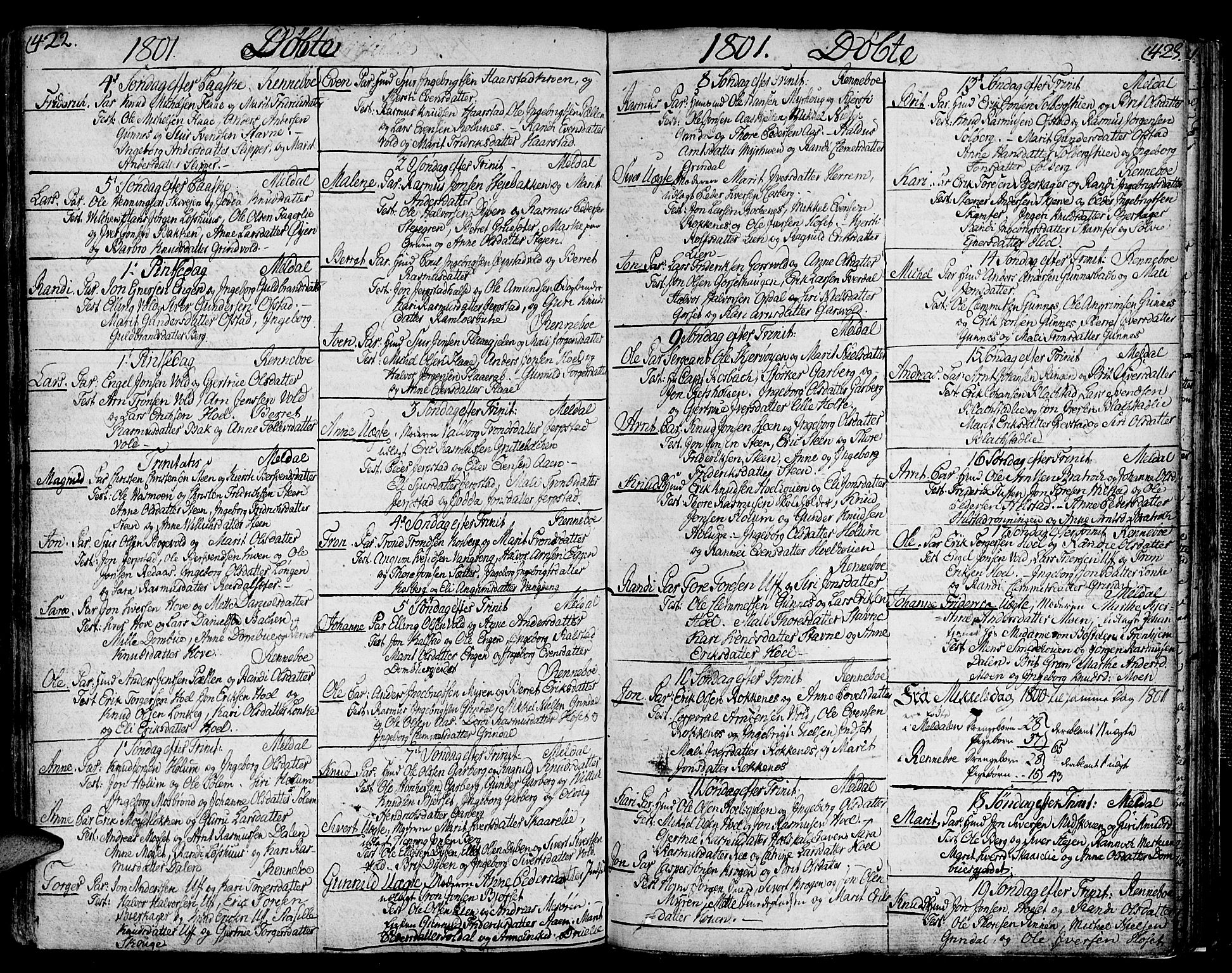 Ministerialprotokoller, klokkerbøker og fødselsregistre - Sør-Trøndelag, SAT/A-1456/672/L0852: Parish register (official) no. 672A05, 1776-1815, p. 422-423