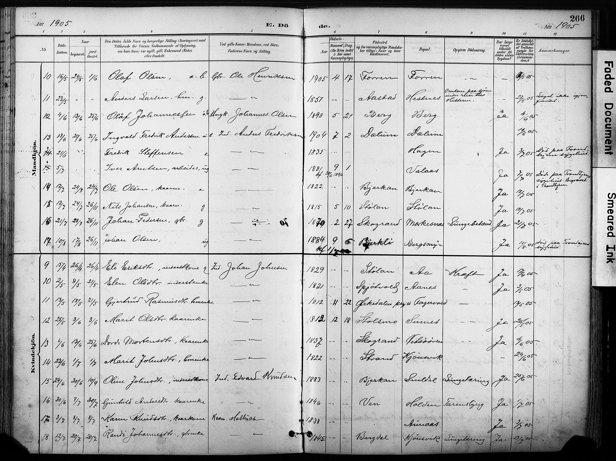 Ministerialprotokoller, klokkerbøker og fødselsregistre - Sør-Trøndelag, SAT/A-1456/630/L0497: Parish register (official) no. 630A10, 1896-1910, p. 266