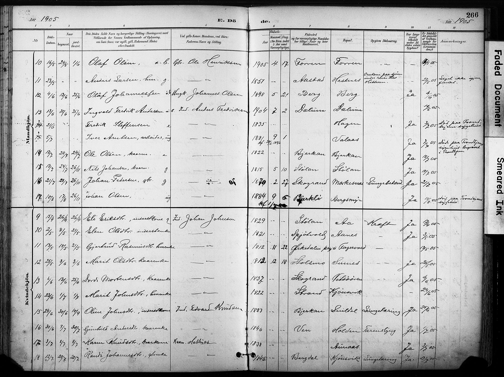 Ministerialprotokoller, klokkerbøker og fødselsregistre - Sør-Trøndelag, AV/SAT-A-1456/630/L0497: Parish register (official) no. 630A10, 1896-1910, p. 266