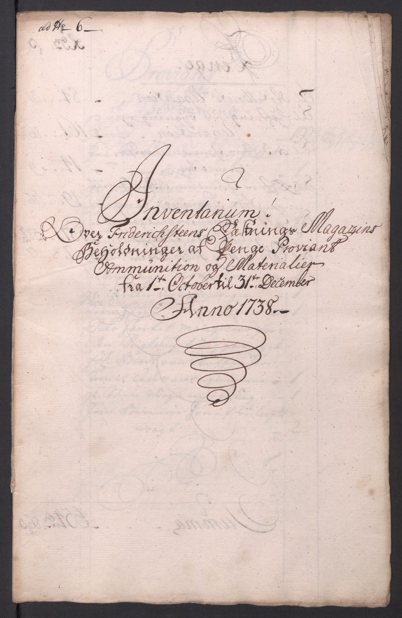 Kommanderende general (KG I) med Det norske krigsdirektorium, AV/RA-EA-5419/D/L0154: Fredriksten festning: Brev, inventarfortegnelser og regnskapsekstrakter, 1730-1739, p. 577