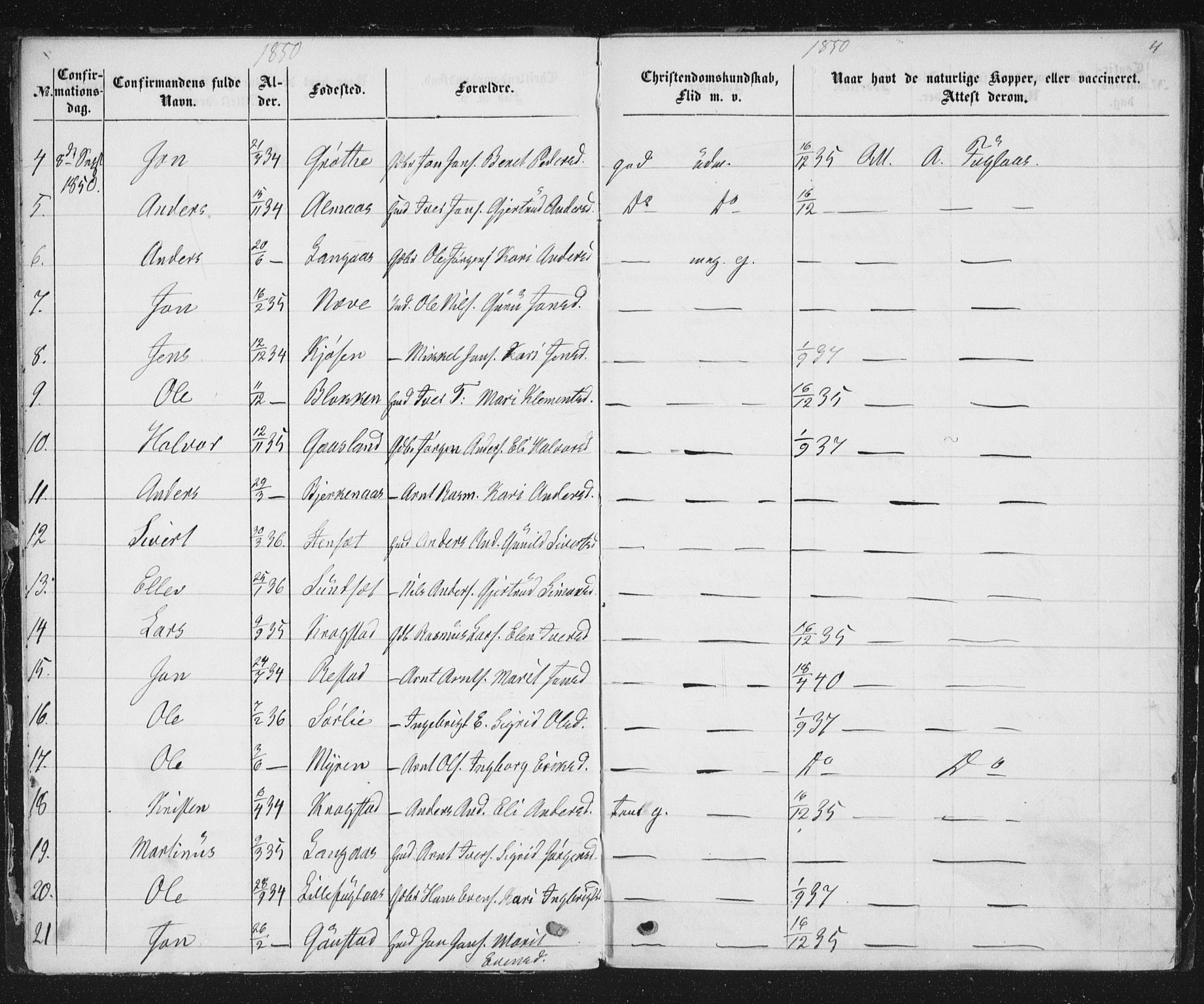 Ministerialprotokoller, klokkerbøker og fødselsregistre - Sør-Trøndelag, AV/SAT-A-1456/691/L1075: Parish register (official) no. 691A07, 1850-1852, p. 4