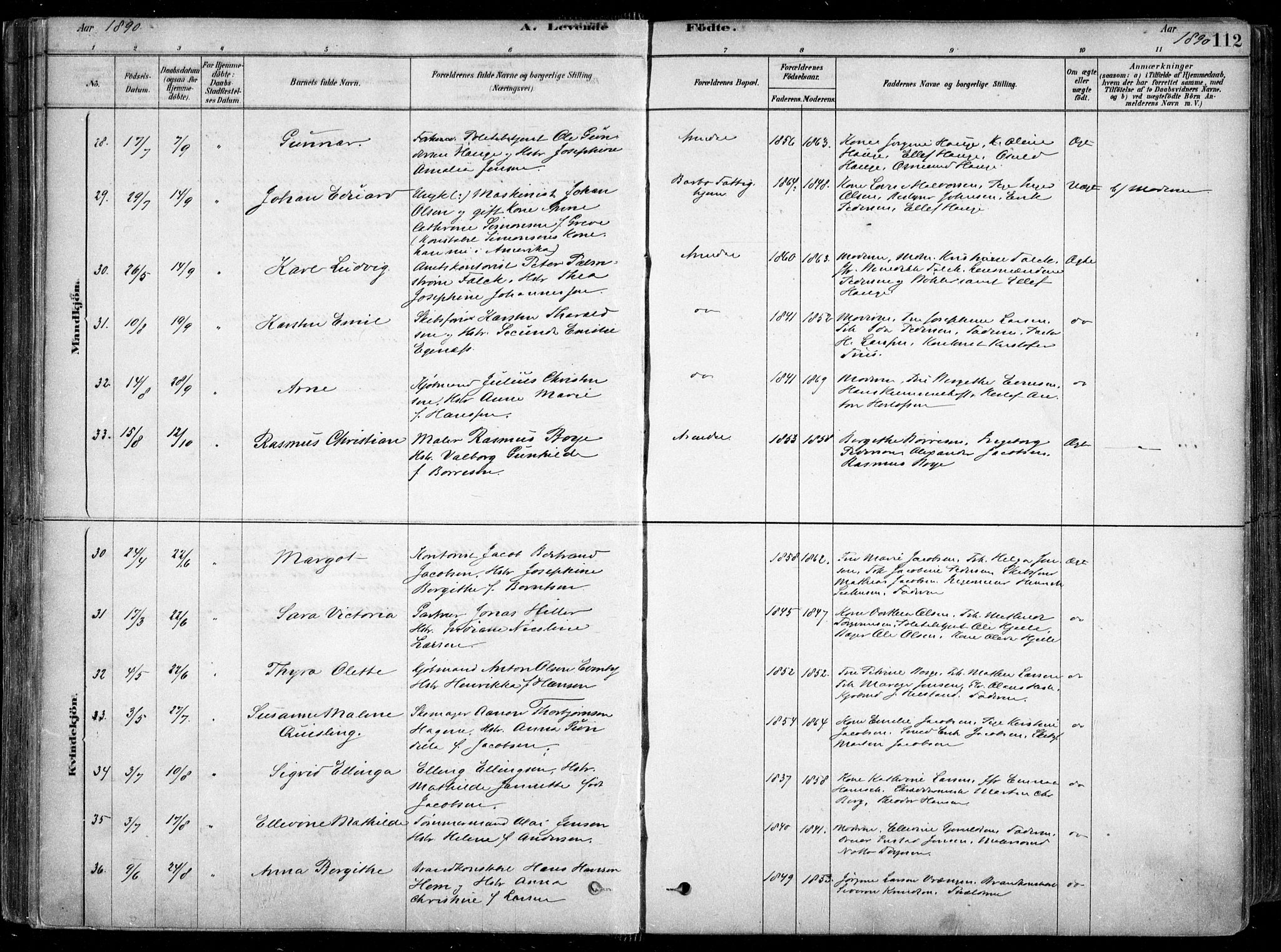 Arendal sokneprestkontor, Trefoldighet, AV/SAK-1111-0040/F/Fa/L0008: Parish register (official) no. A 8, 1878-1899, p. 112