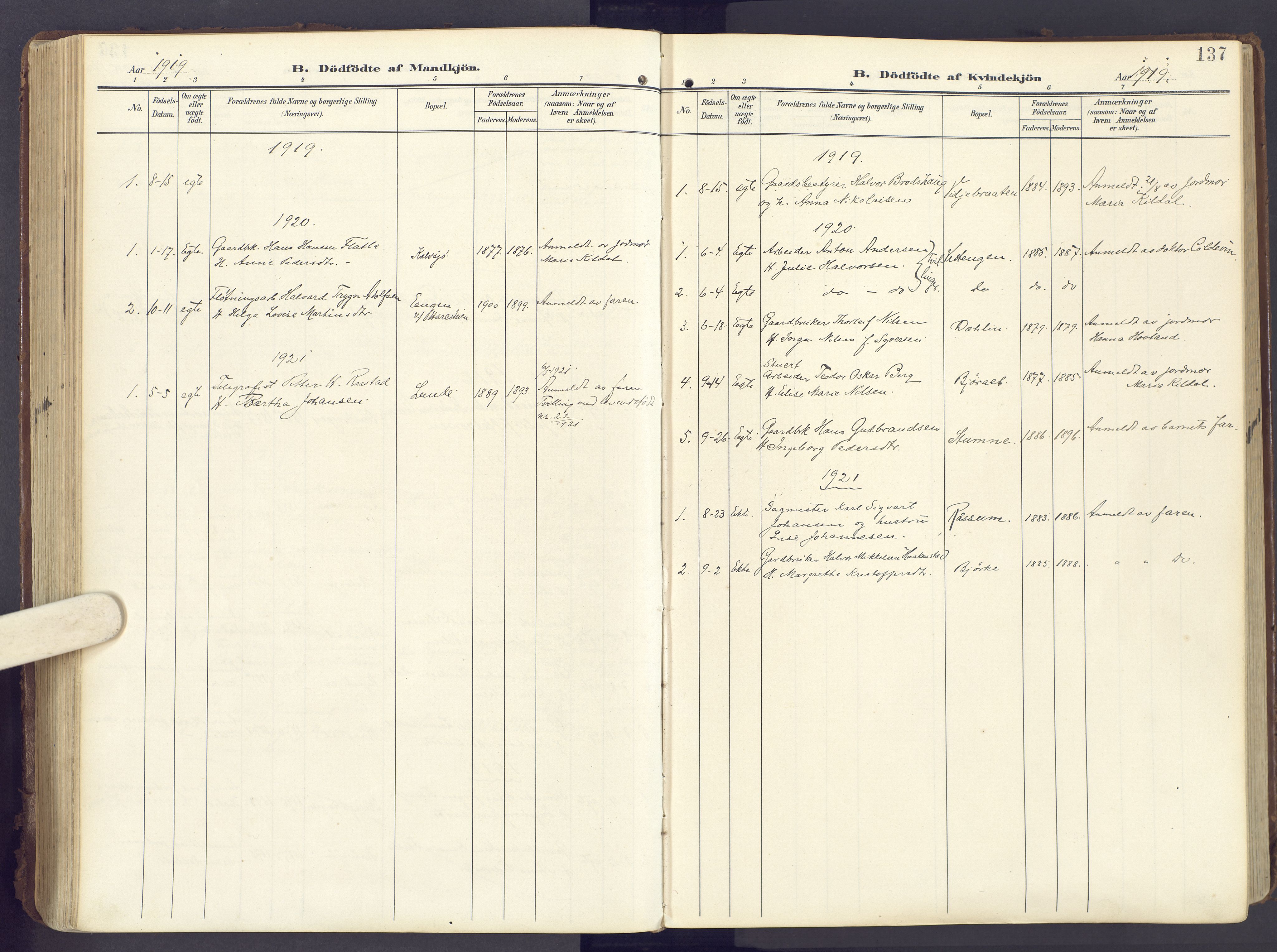 Lunner prestekontor, AV/SAH-PREST-118/H/Ha/Haa/L0001: Parish register (official) no. 1, 1907-1922, p. 137