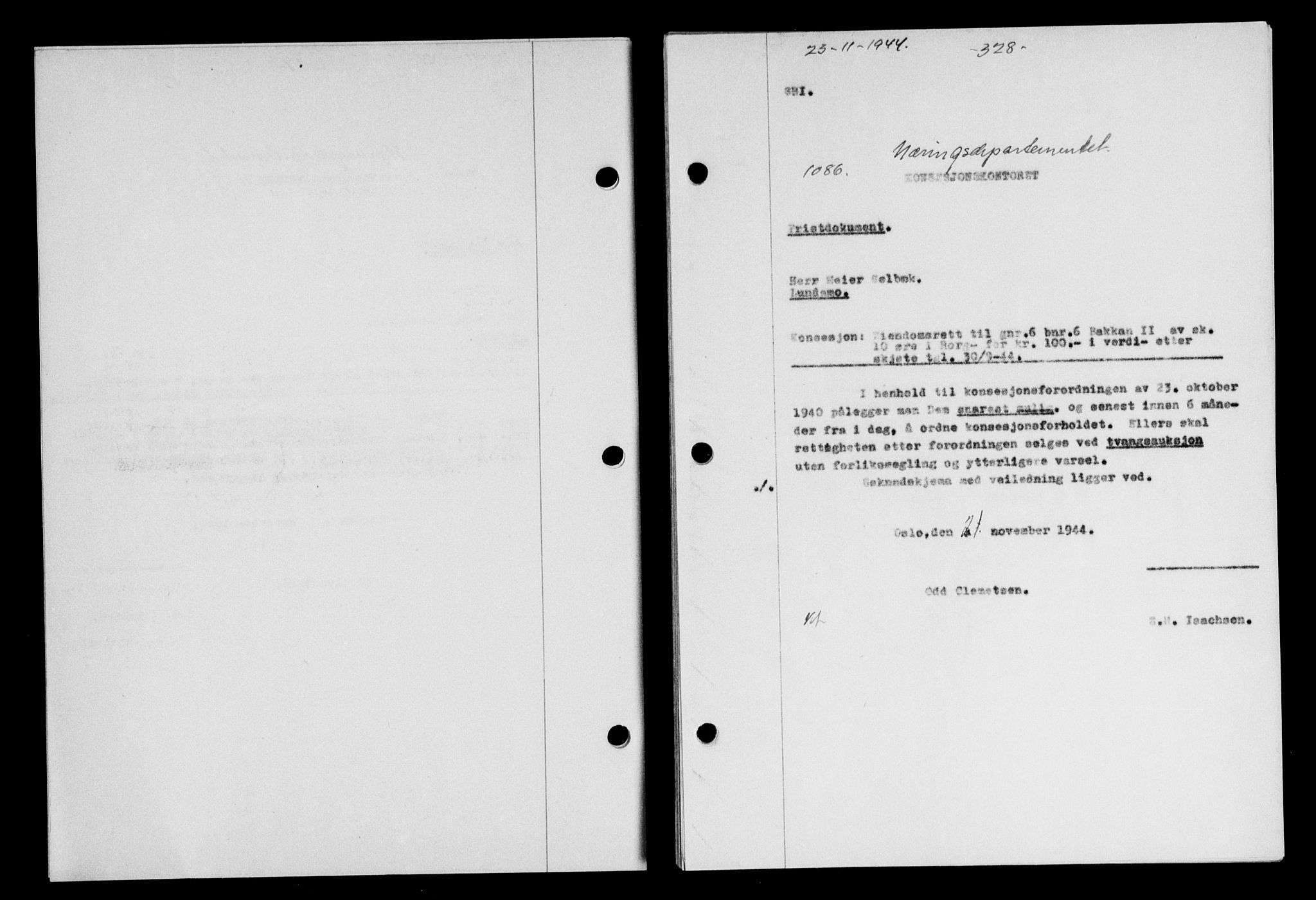 Gauldal sorenskriveri, SAT/A-0014/1/2/2C/L0058: Mortgage book no. 63, 1944-1945, Diary no: : 1086/1944