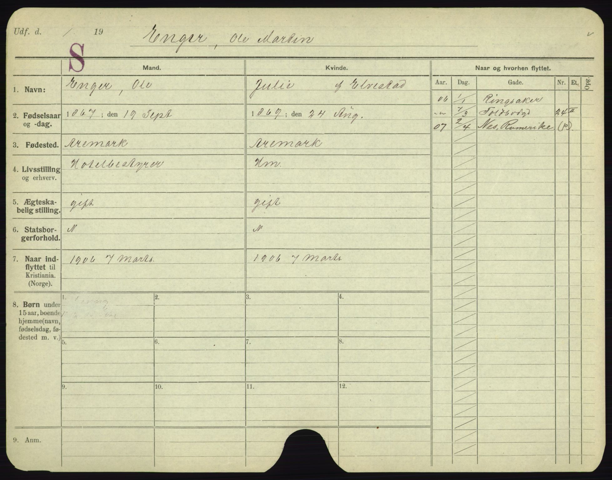 Oslo folkeregister, Registerkort, AV/SAO-A-11715/F/Fa/Fac/L0002: Menn, 1906-1914, p. 1001a