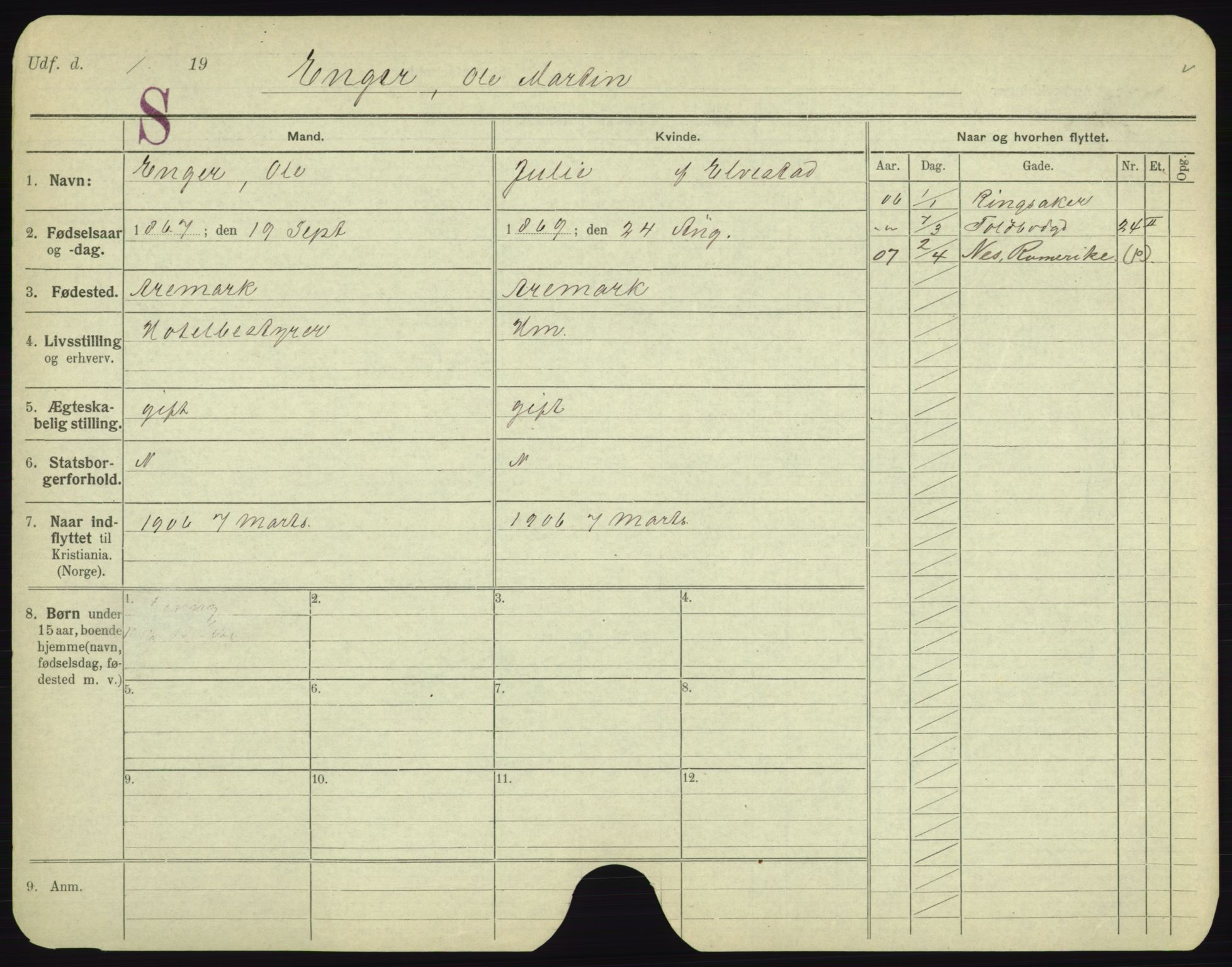 Oslo folkeregister, Registerkort, SAO/A-11715/F/Fa/Fac/L0002: Menn, 1906-1914, p. 1001a