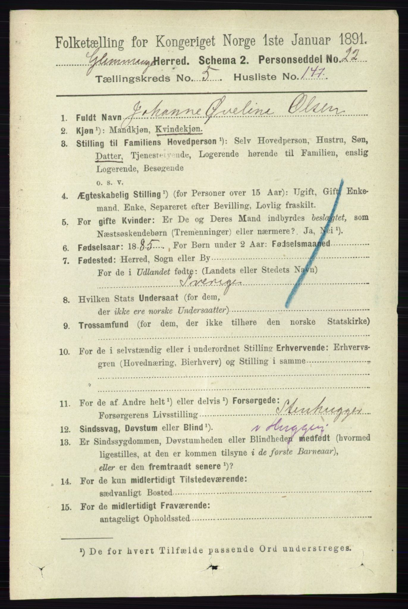 RA, 1891 census for 0132 Glemmen, 1891, p. 7305