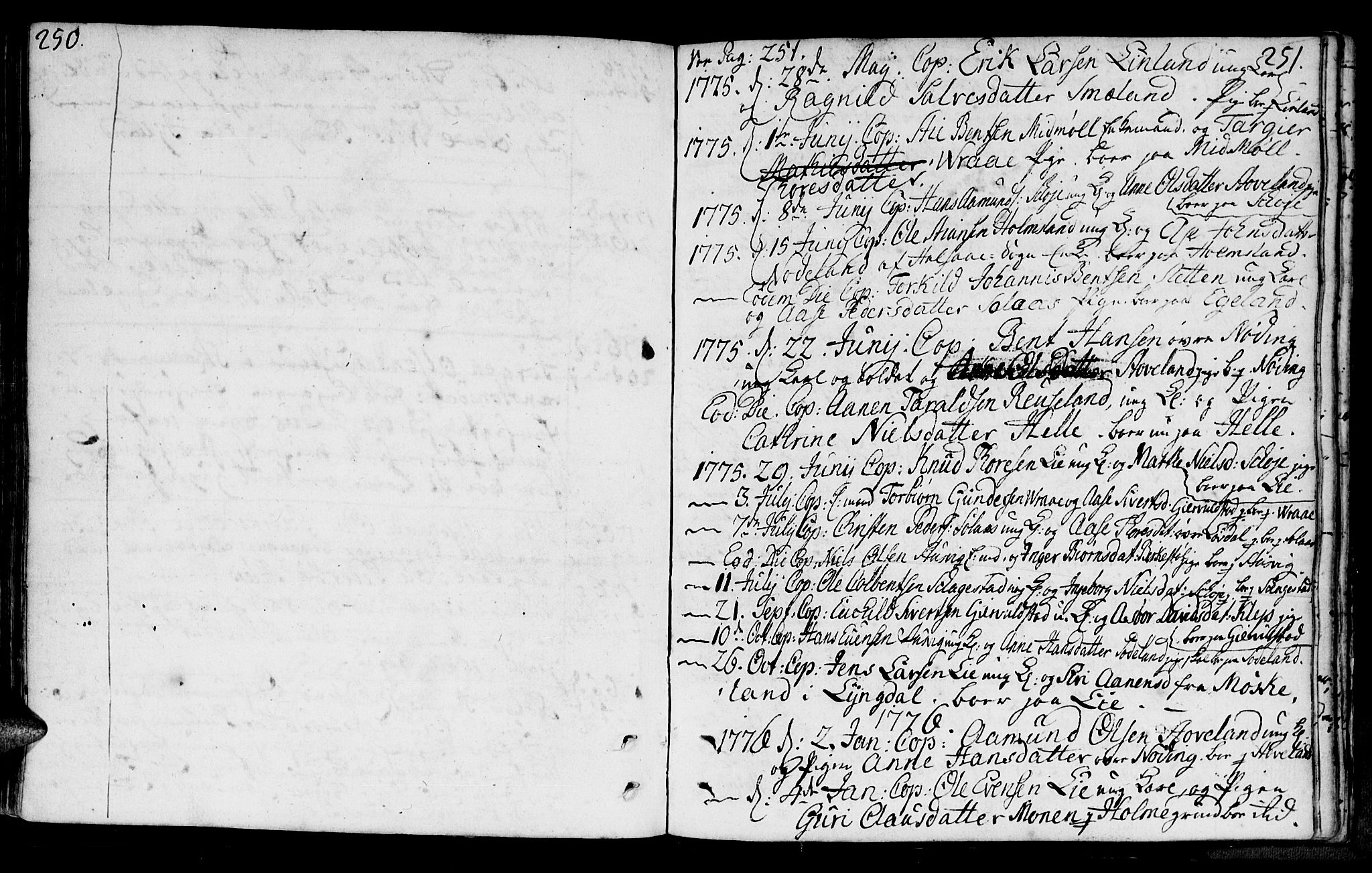 Holum sokneprestkontor, AV/SAK-1111-0022/F/Fa/Faa/L0002: Parish register (official) no. A 2, 1756-1780, p. 250-251