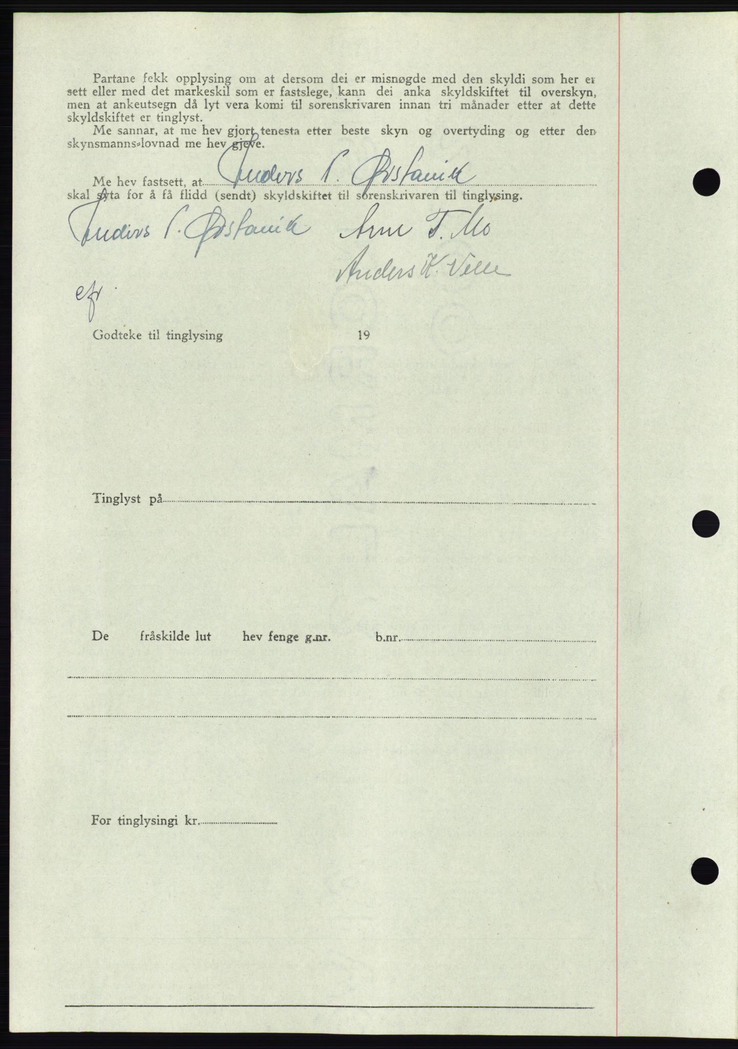 Søre Sunnmøre sorenskriveri, AV/SAT-A-4122/1/2/2C/L0078: Mortgage book no. 4A, 1946-1946, Diary no: : 401/1946