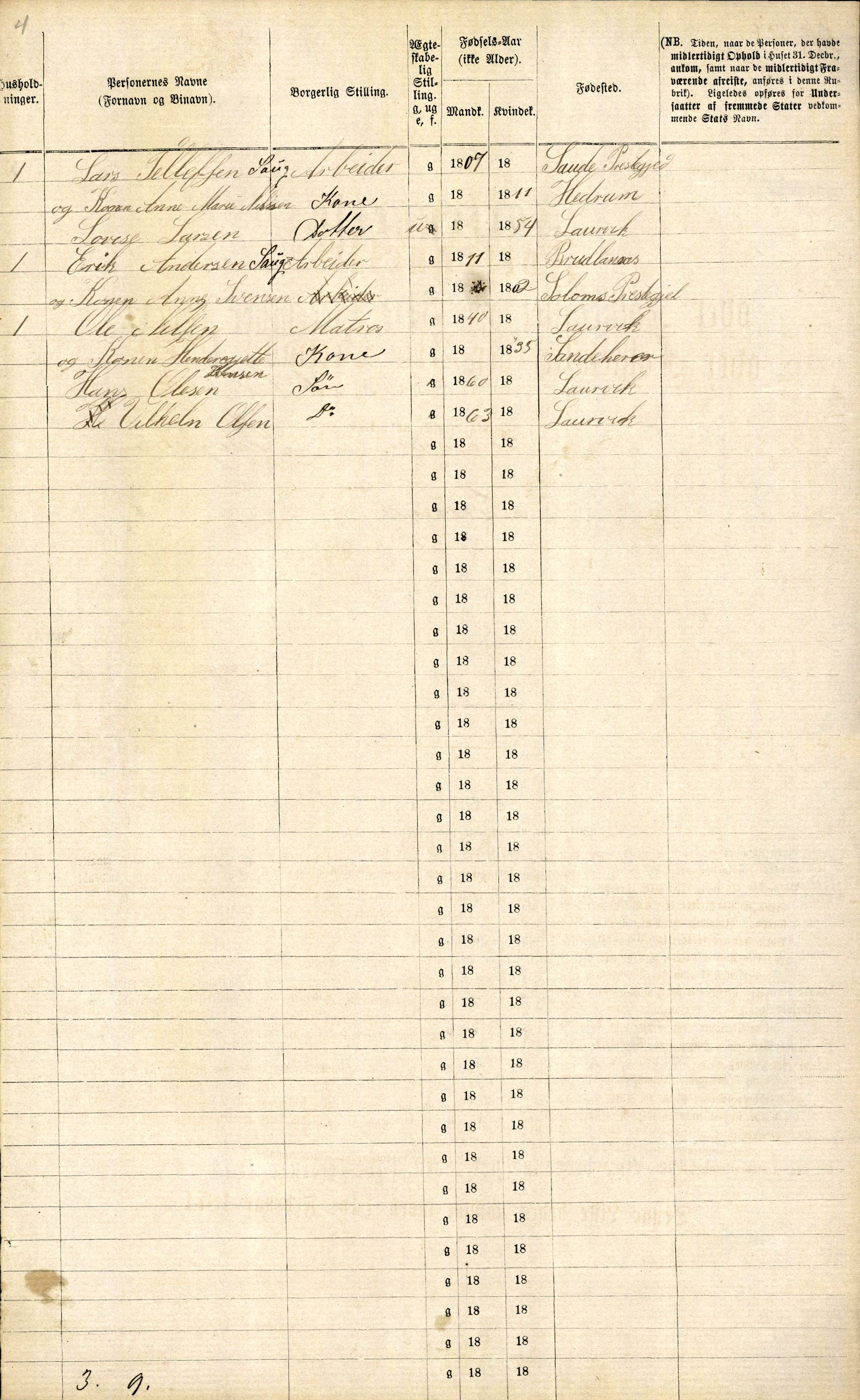 RA, 1870 census for 0707 Larvik, 1870, p. 1230