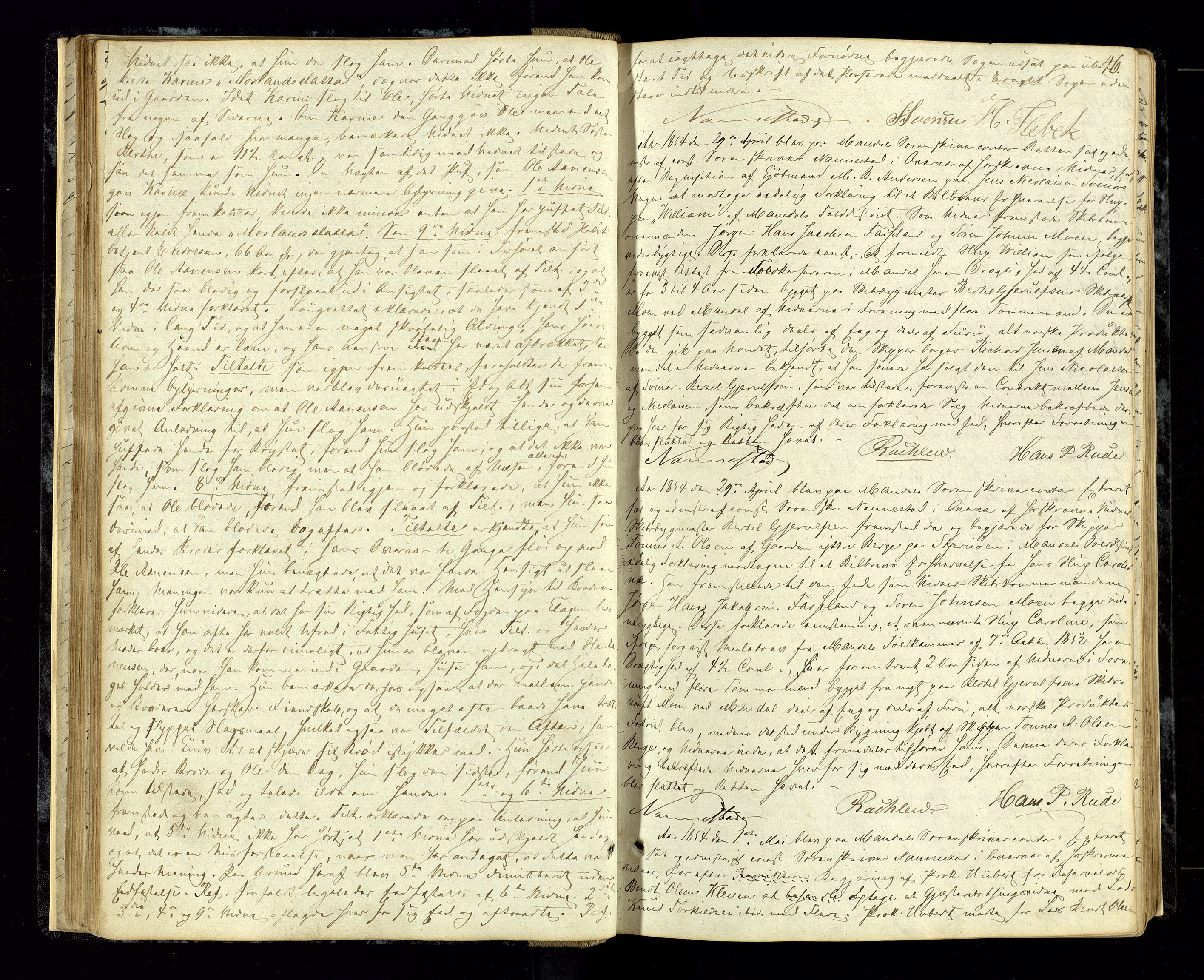 Mandal sorenskriveri, SAK/1221-0005/001/F/Fb/L0018: Ekstrarettsprotokoll med originalt personregister nr 16, 1853-1864, p. 46