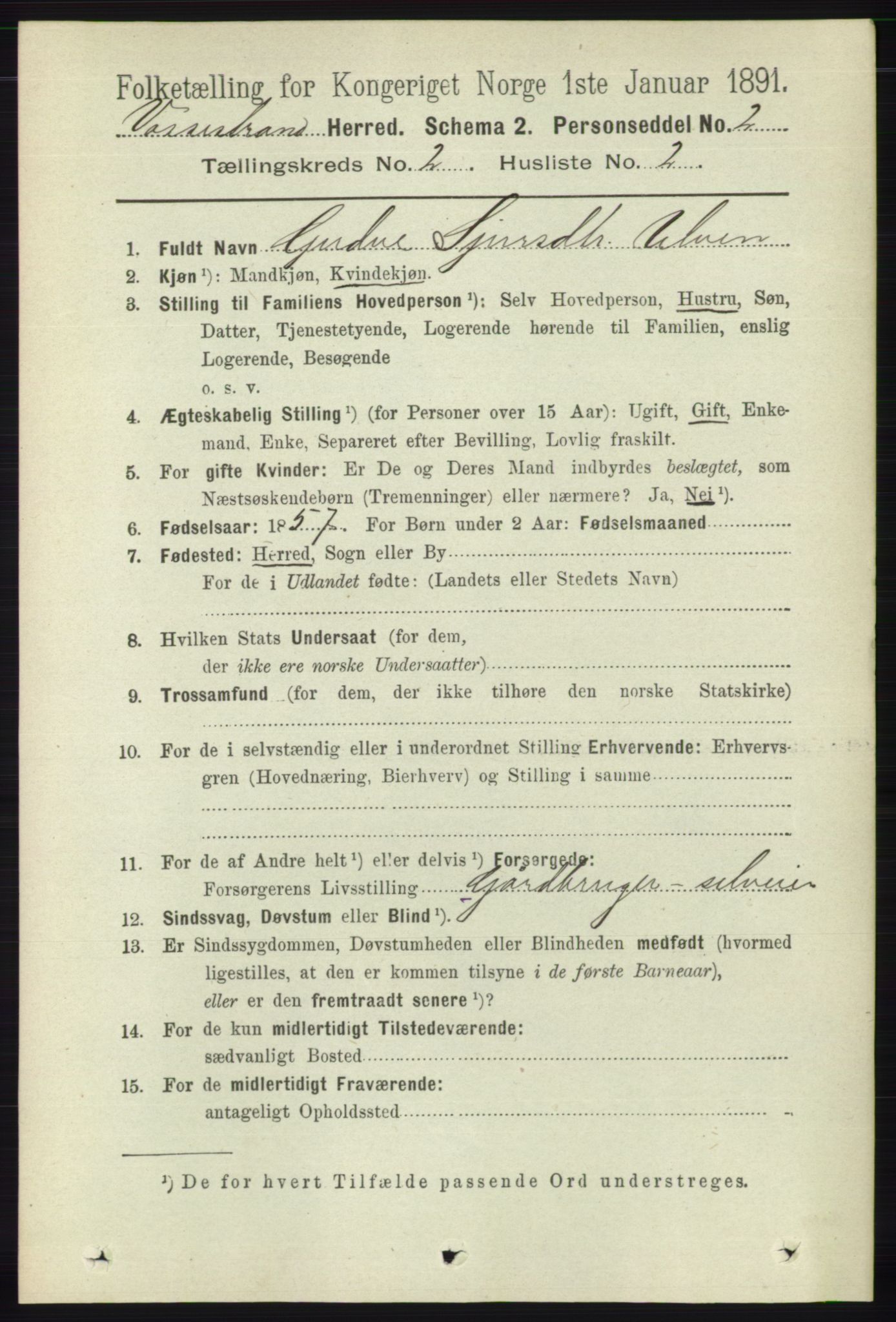 RA, 1891 census for 1236 Vossestrand, 1891, p. 726