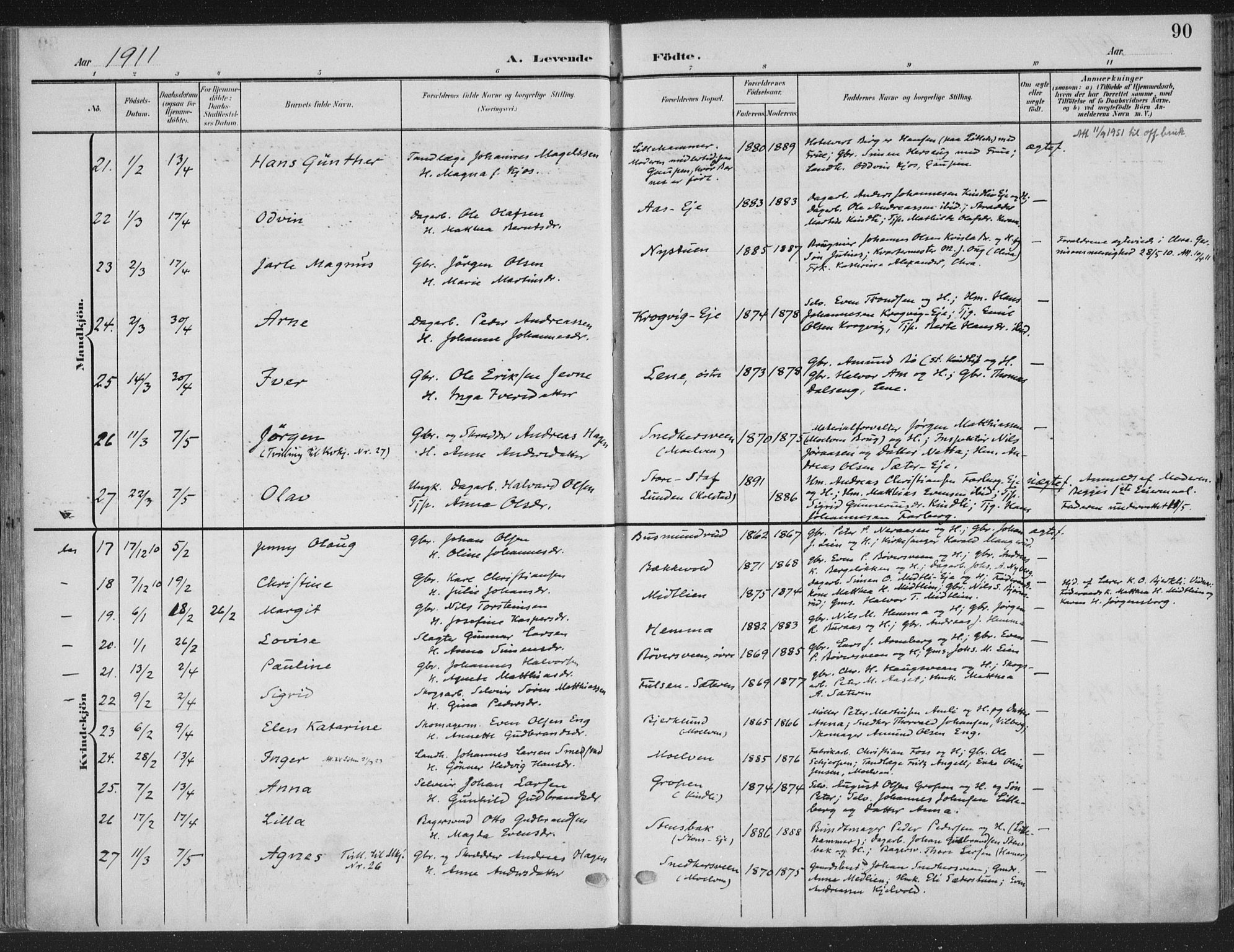 Ringsaker prestekontor, AV/SAH-PREST-014/K/Ka/L0018: Parish register (official) no. 18, 1903-1912, p. 90