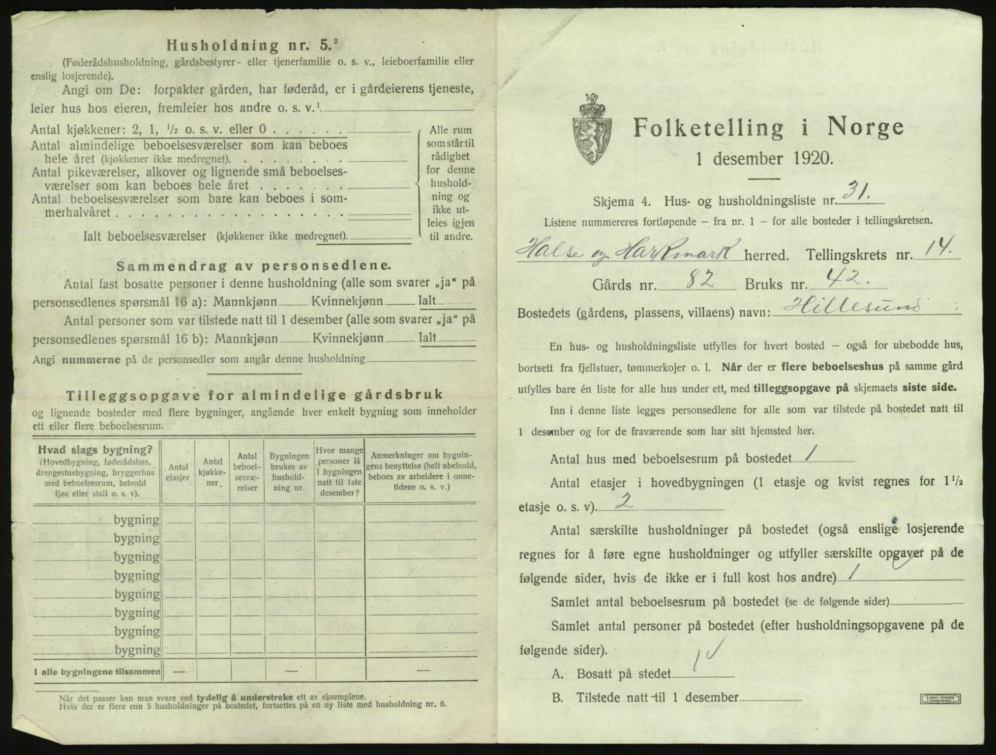 SAK, 1920 census for Halse og Harkmark, 1920, p. 1481