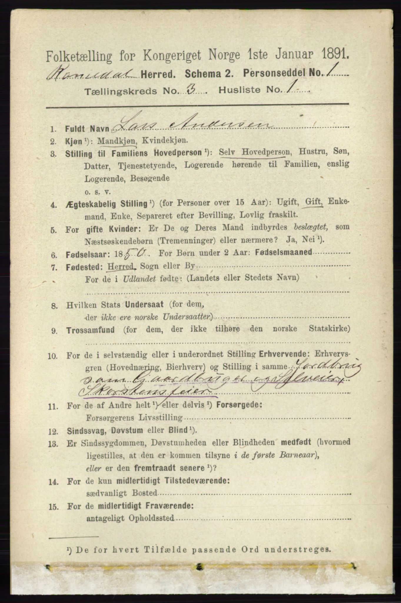 RA, 1891 census for 0416 Romedal, 1891, p. 1419